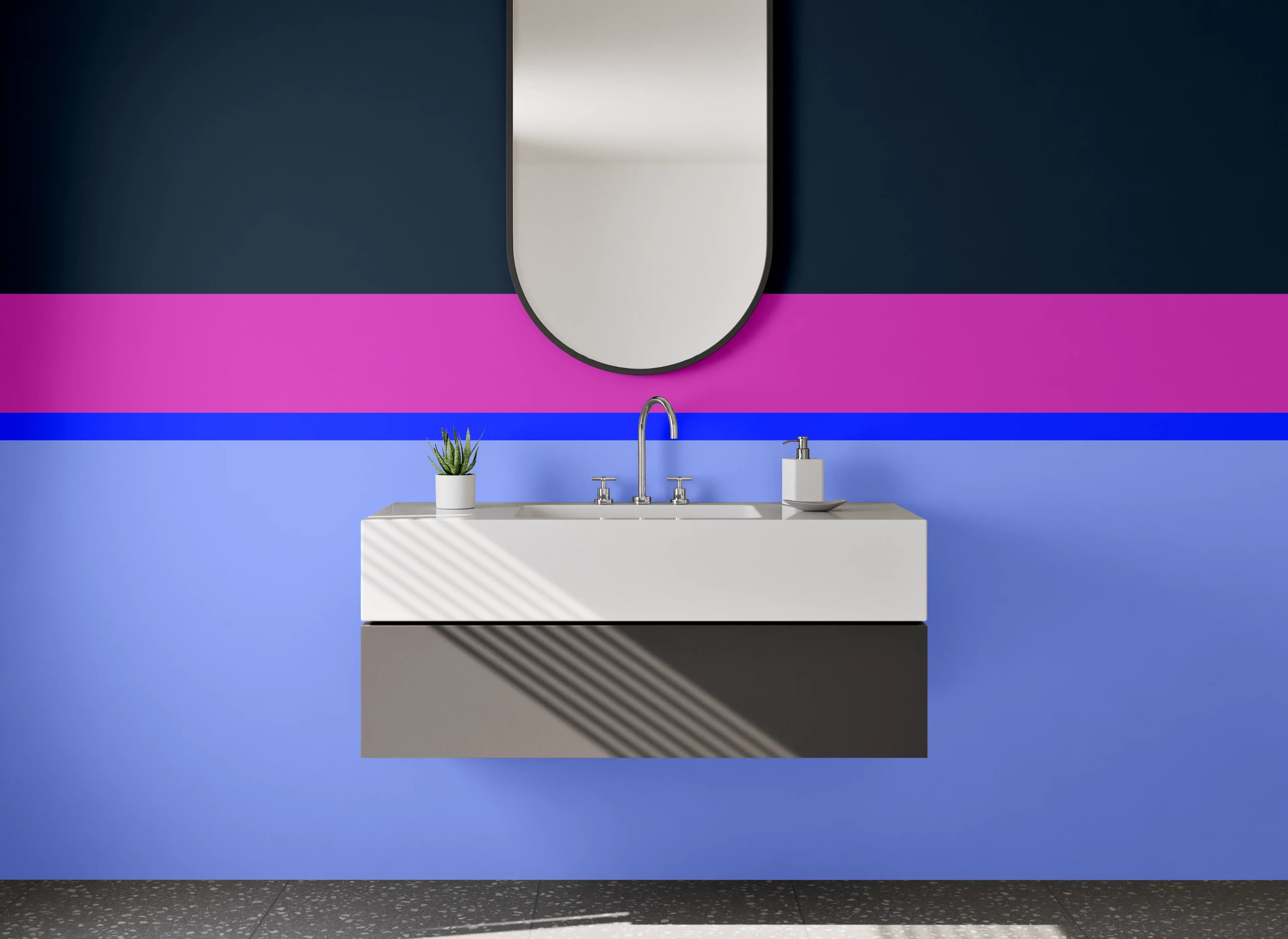 Waschbecken-Rückwand - Bunte Linien auf dunklem Hintergrund