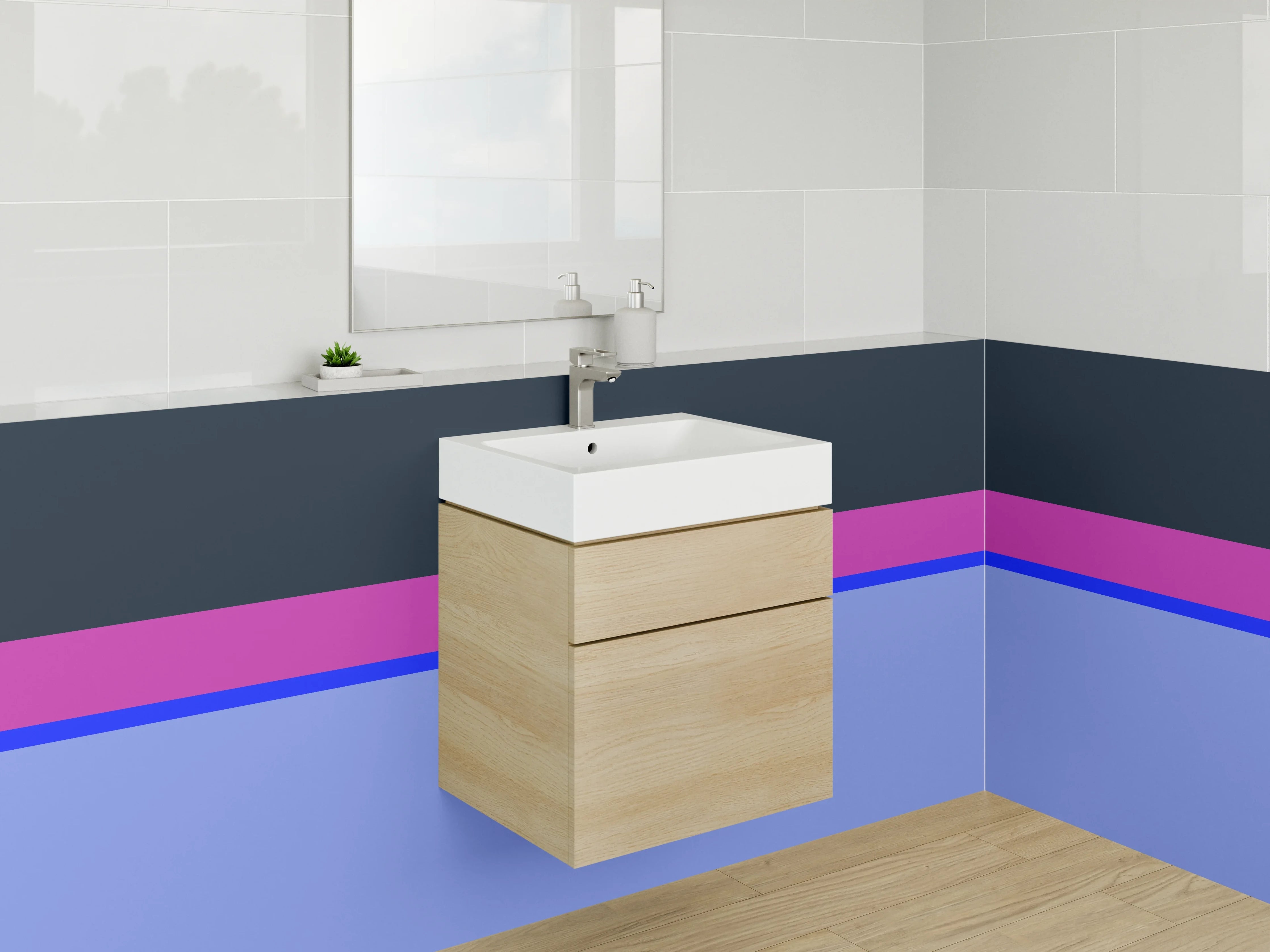 Waschbecken-Rückwand - Bunte Linien auf dunklem Hintergrund