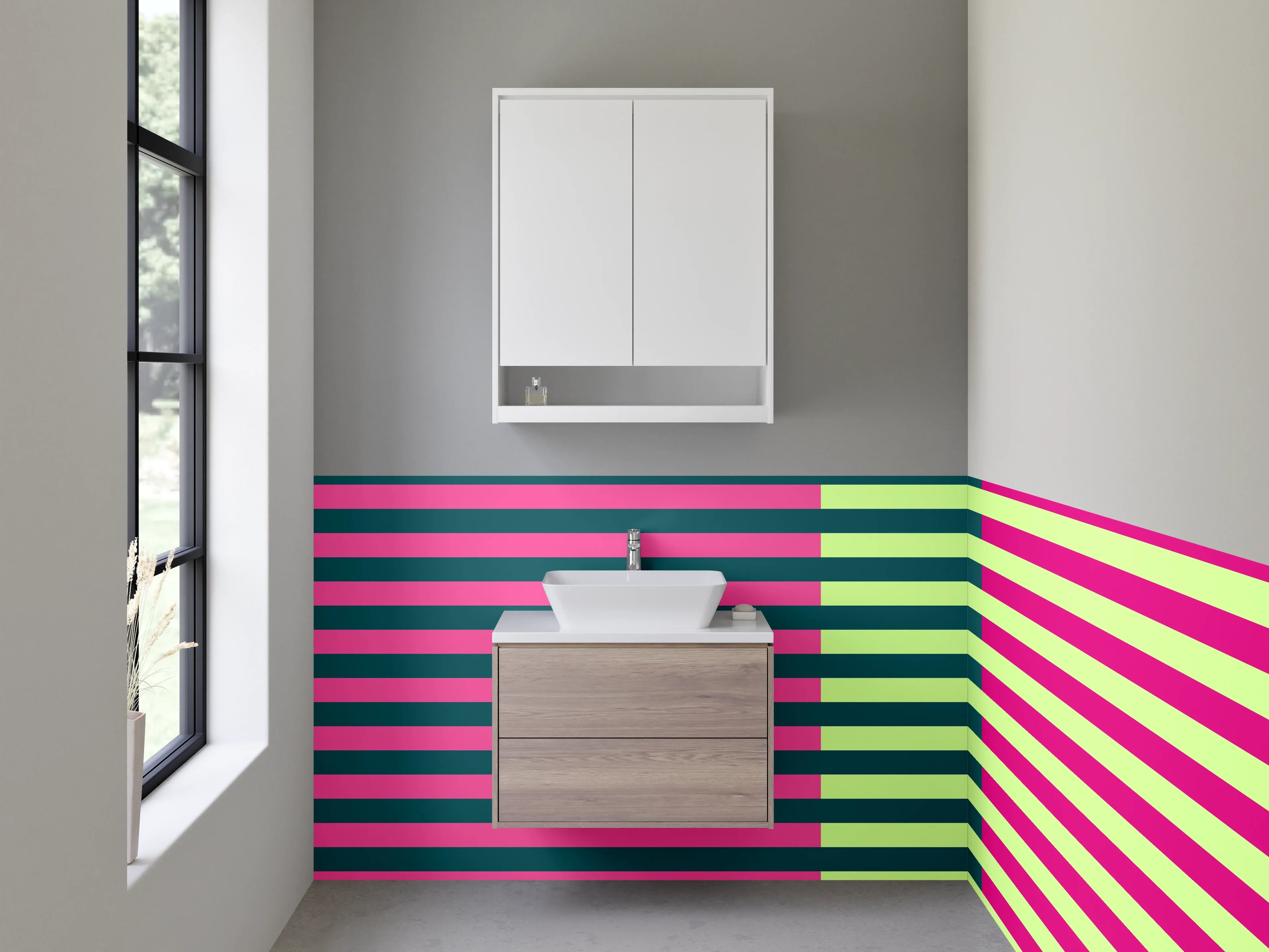 Waschbecken-Rückwand - Bunte Linienmuster in Pastellfarben