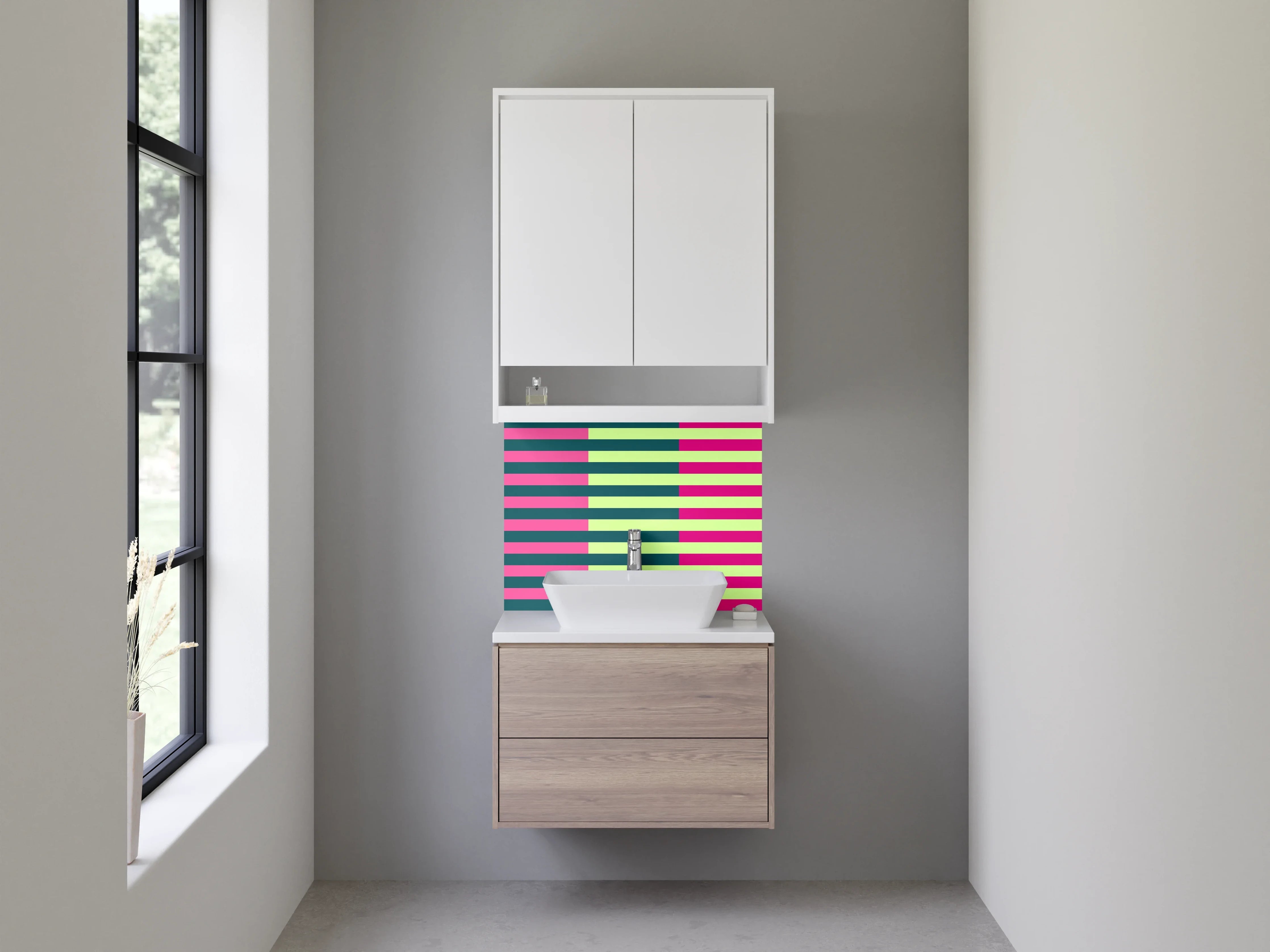 Waschbecken-Rückwand - Bunte Linienmuster in Pastellfarben