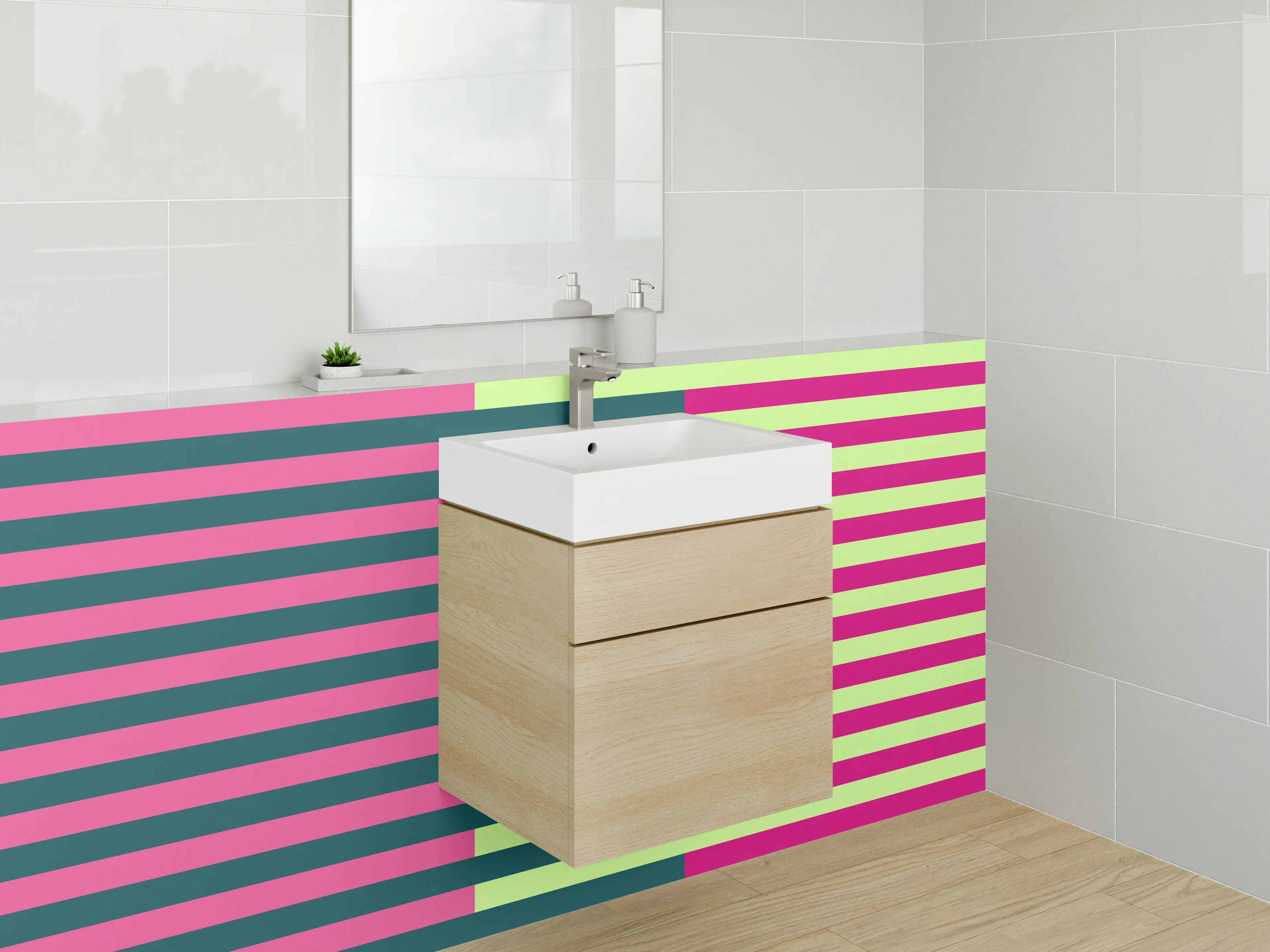 Waschbecken-Rückwand - Bunte Linienmuster in Pastellfarben