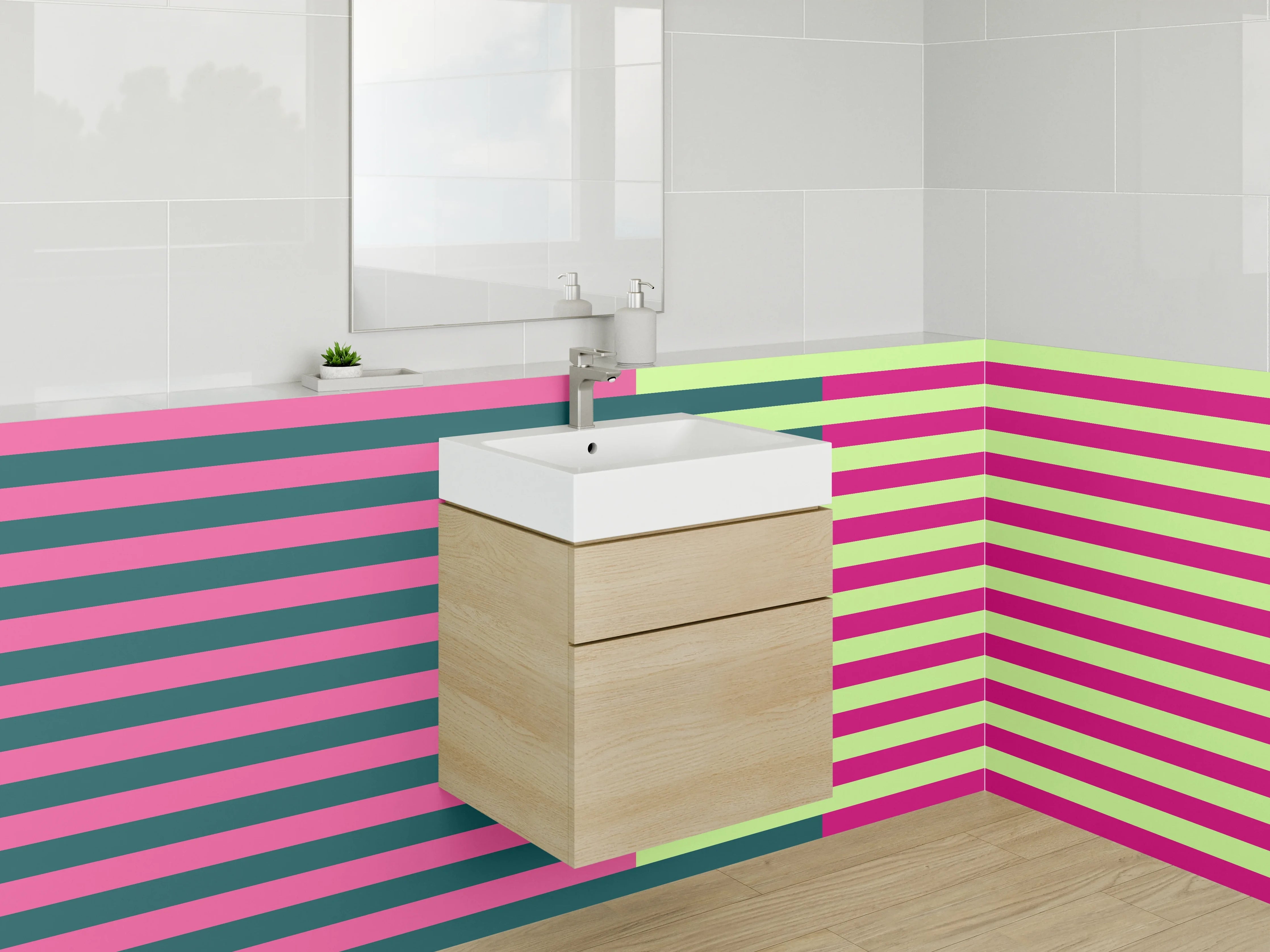 Waschbecken-Rückwand - Bunte Linienmuster in Pastellfarben