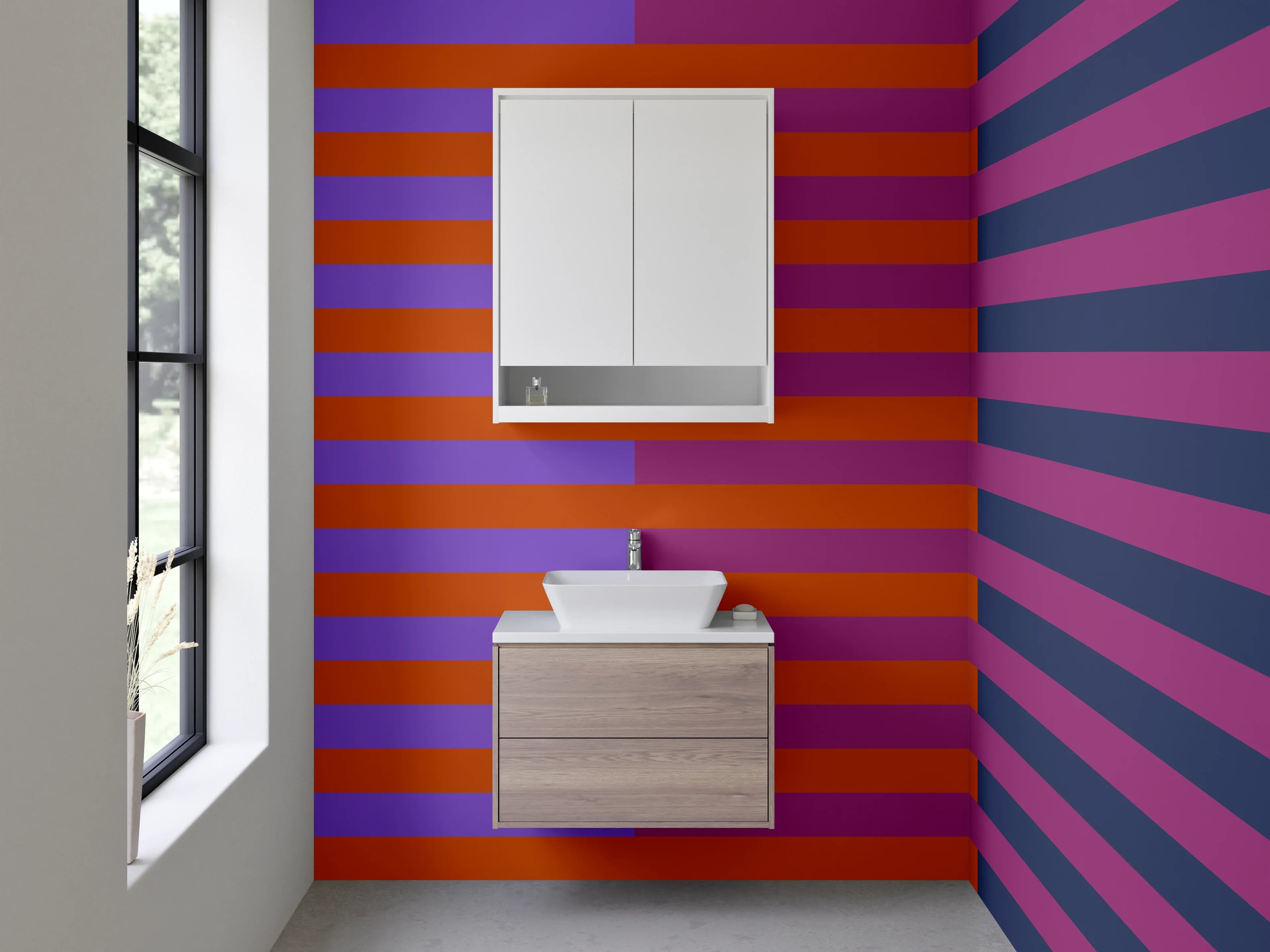 Waschbecken-Rückwand - Bunte Linienmuster mit Streifen in Blau und Orange