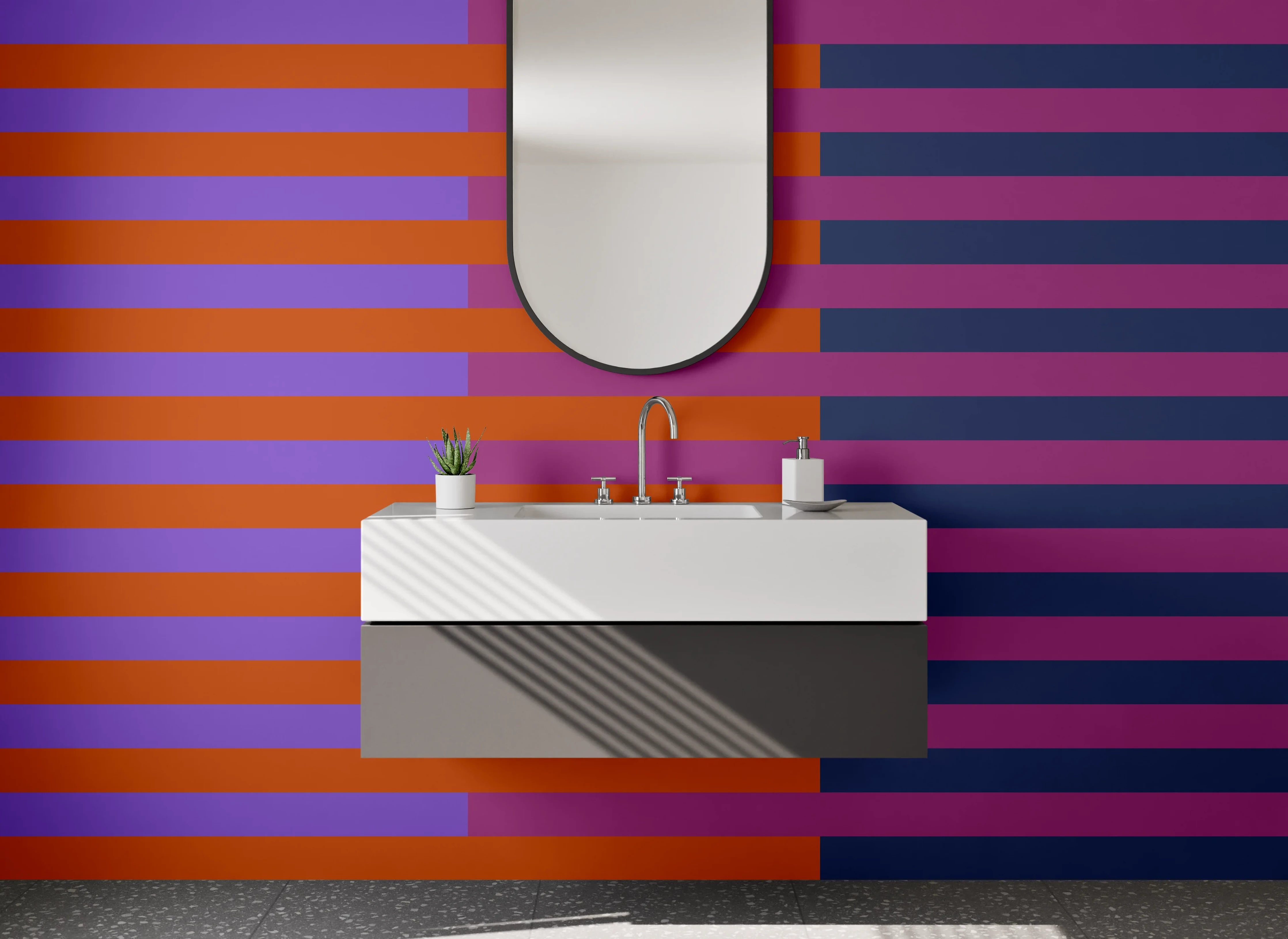 Waschbecken-Rückwand - Bunte Linienmuster mit Streifen in Blau und Orange