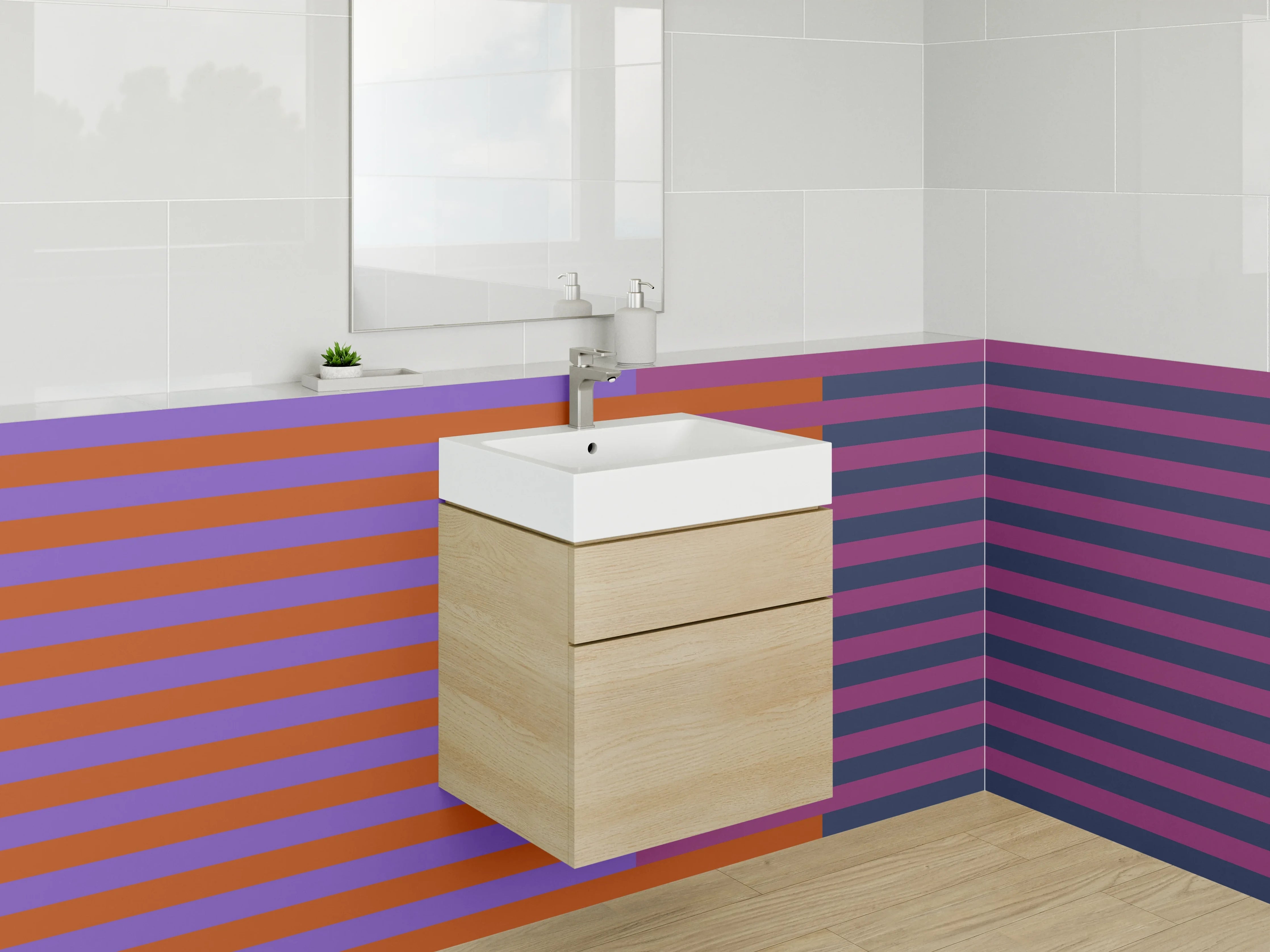 Waschbecken-Rückwand - Bunte Linienmuster mit Streifen in Blau und Orange