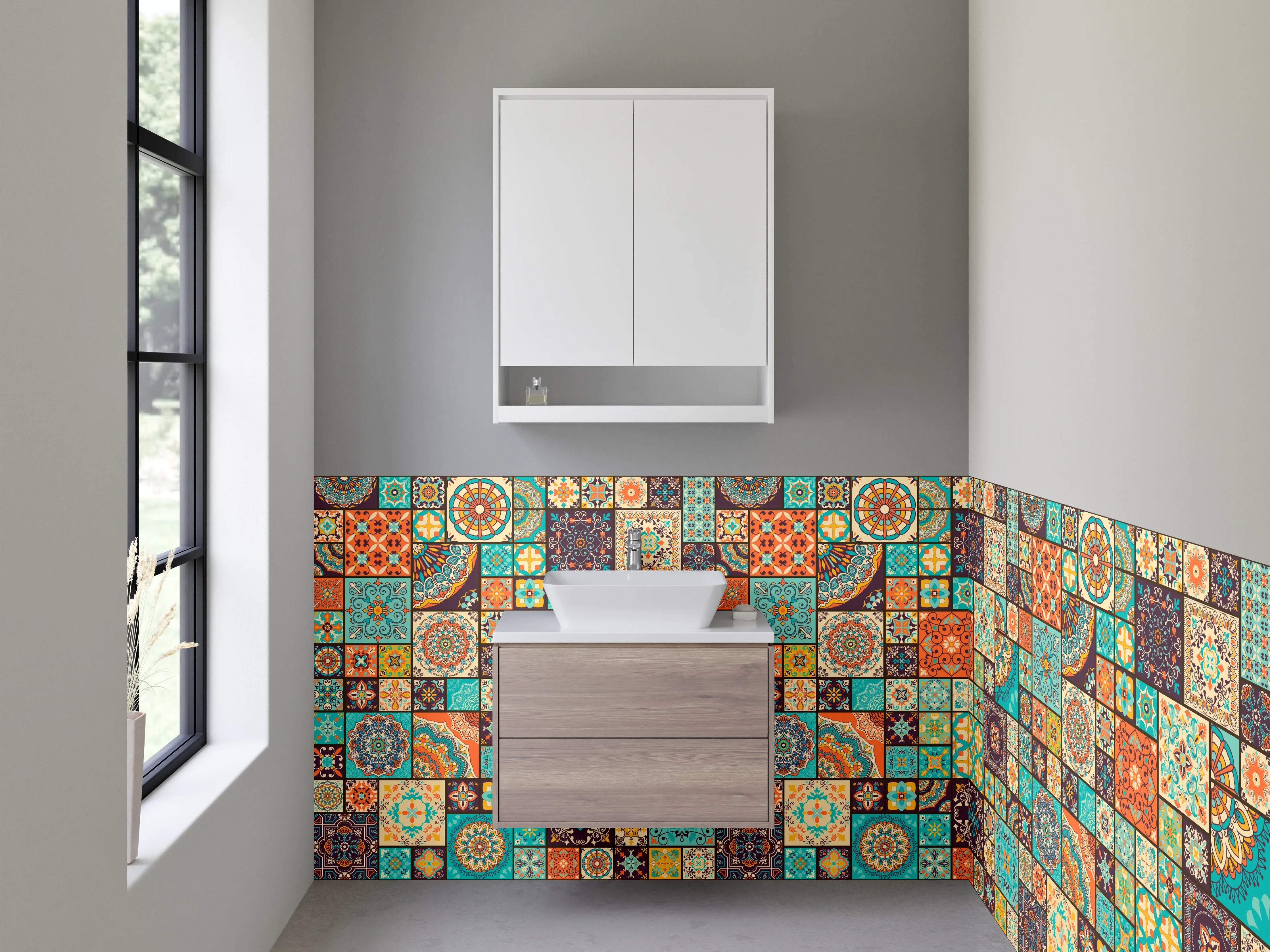 Waschbecken-Rückwand - Bunte Mosaikfliesen Muster Retro