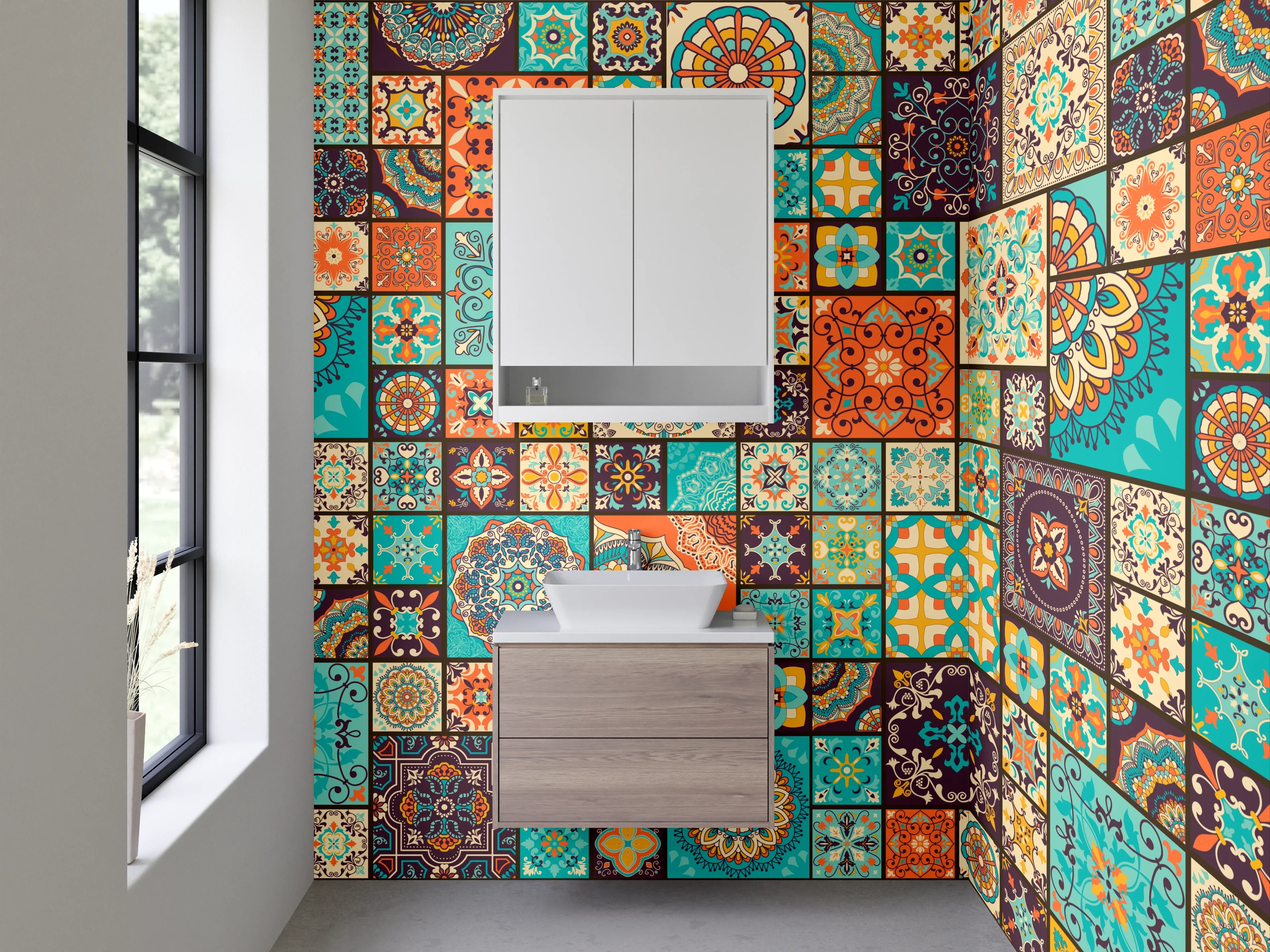 Waschbecken-Rückwand - Bunte Mosaikfliesen Muster Retro