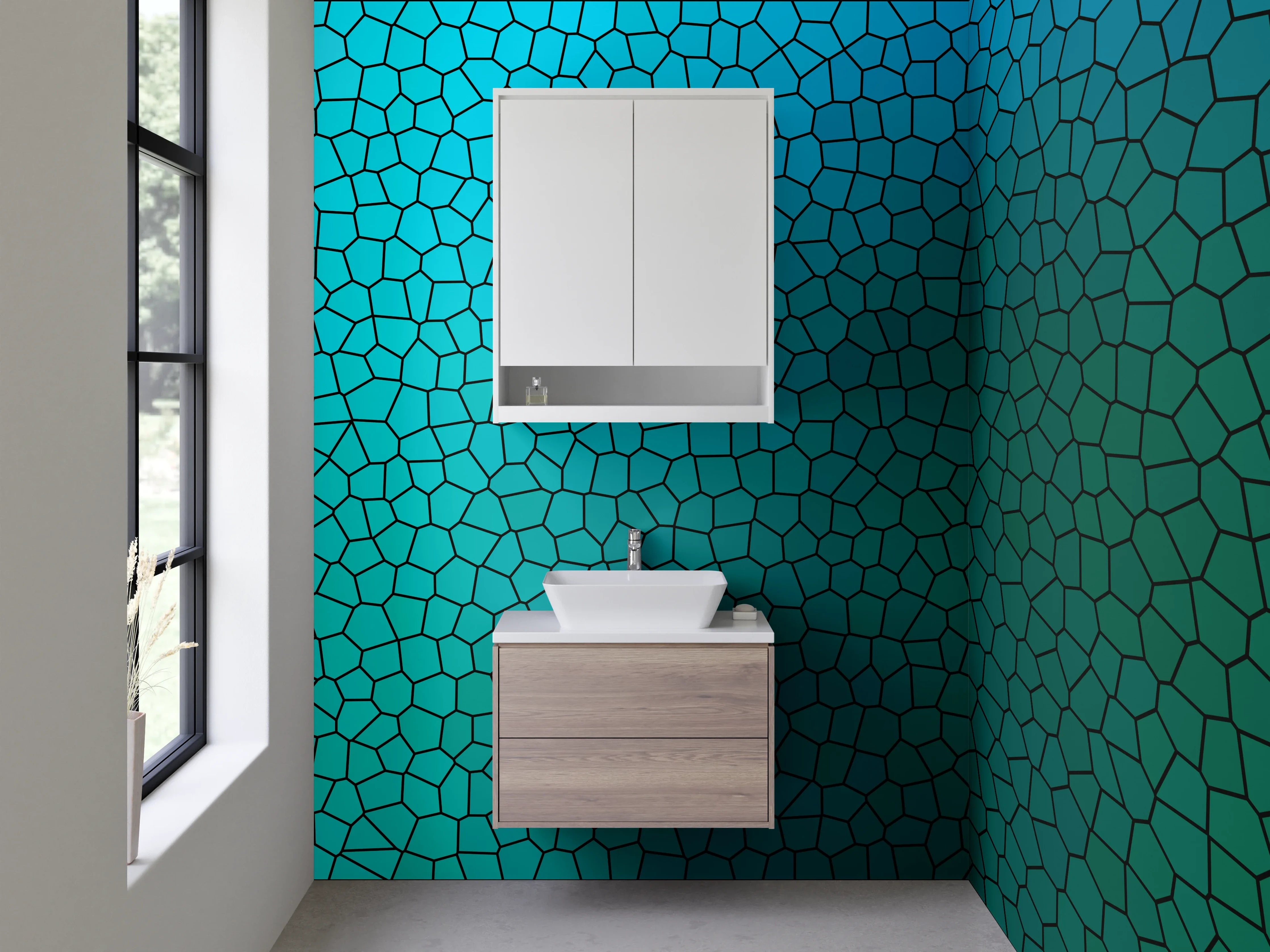 Waschbecken-Rückwand - Bunte Mosaikstruktur in Türkis und Grün