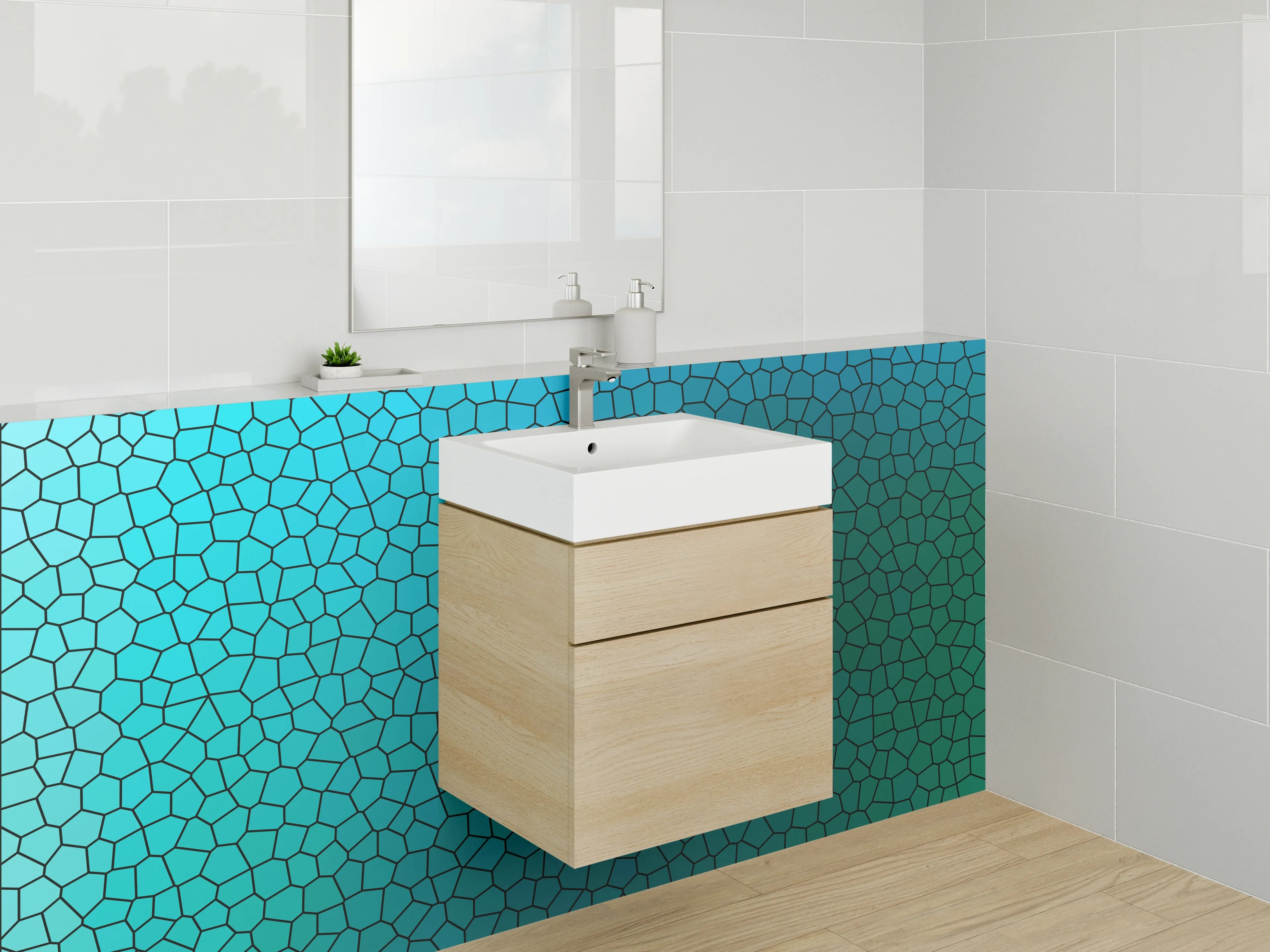 Waschbecken-Rückwand - Bunte Mosaikstruktur in Türkis und Grün