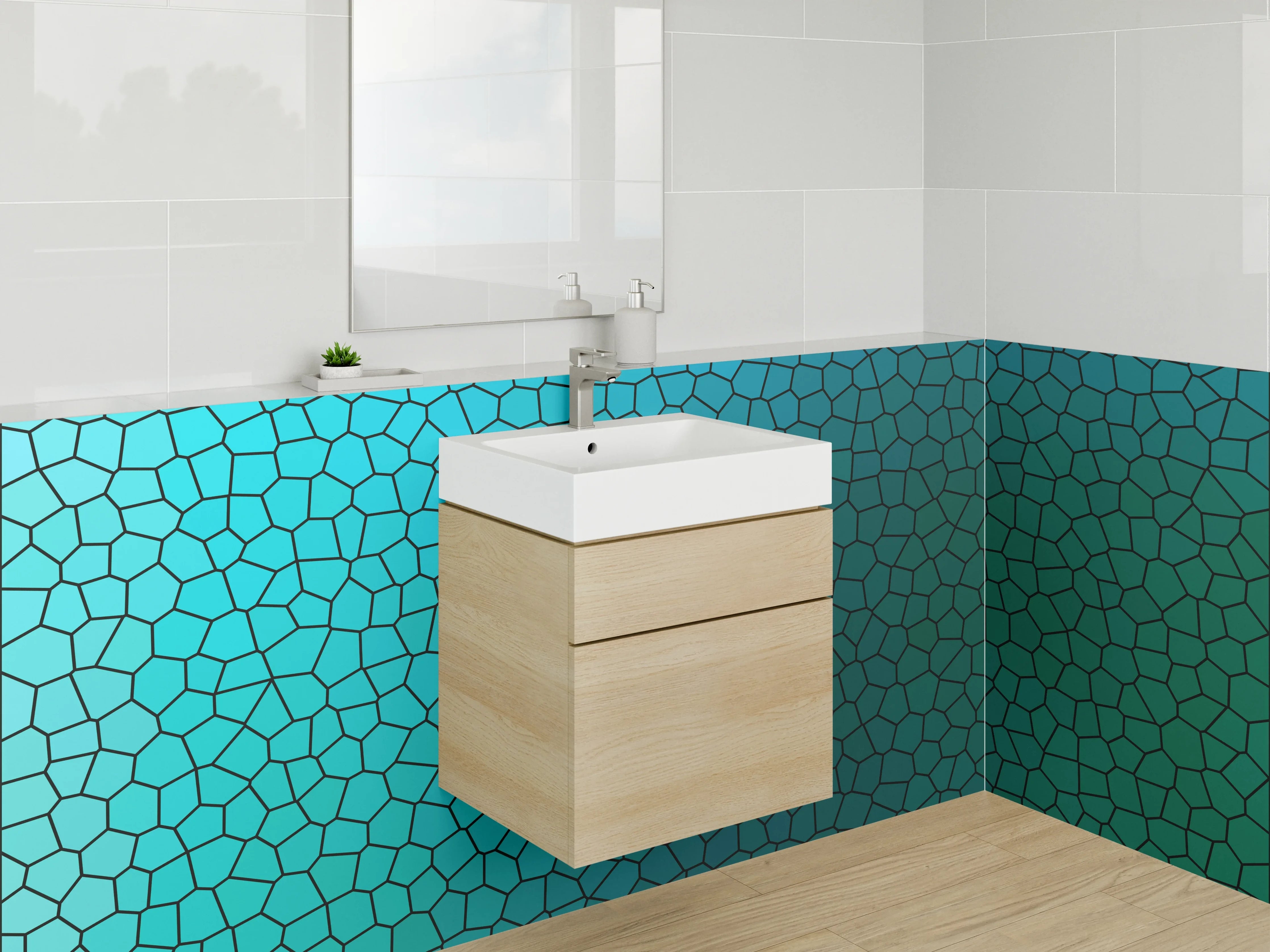 Waschbecken-Rückwand - Bunte Mosaikstruktur in Türkis und Grün