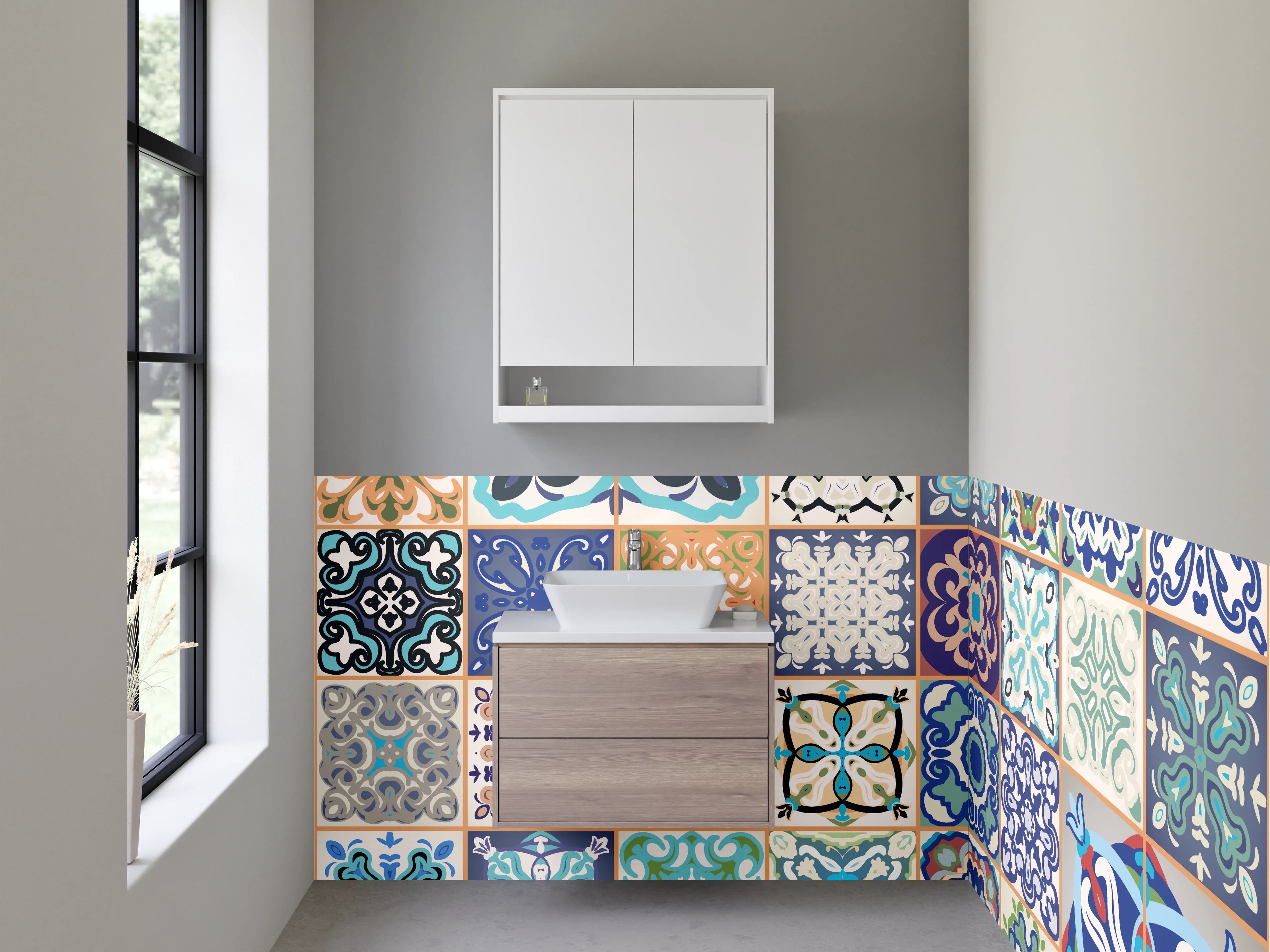 Waschbecken-Rückwand - Bunte Retro Fliesen Mosaikmix