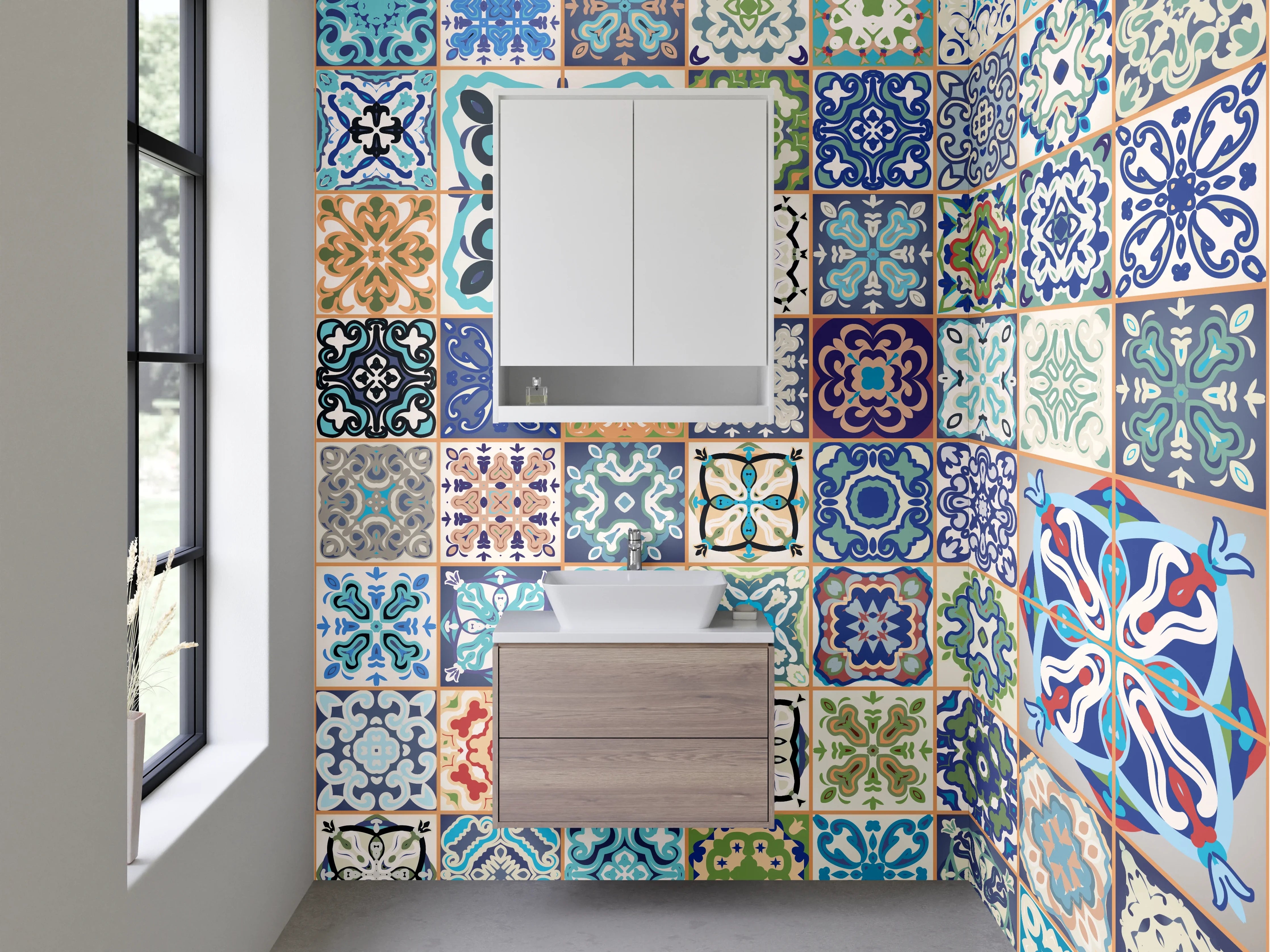 Waschbecken-Rückwand - Bunte Retro Fliesen Mosaikmix