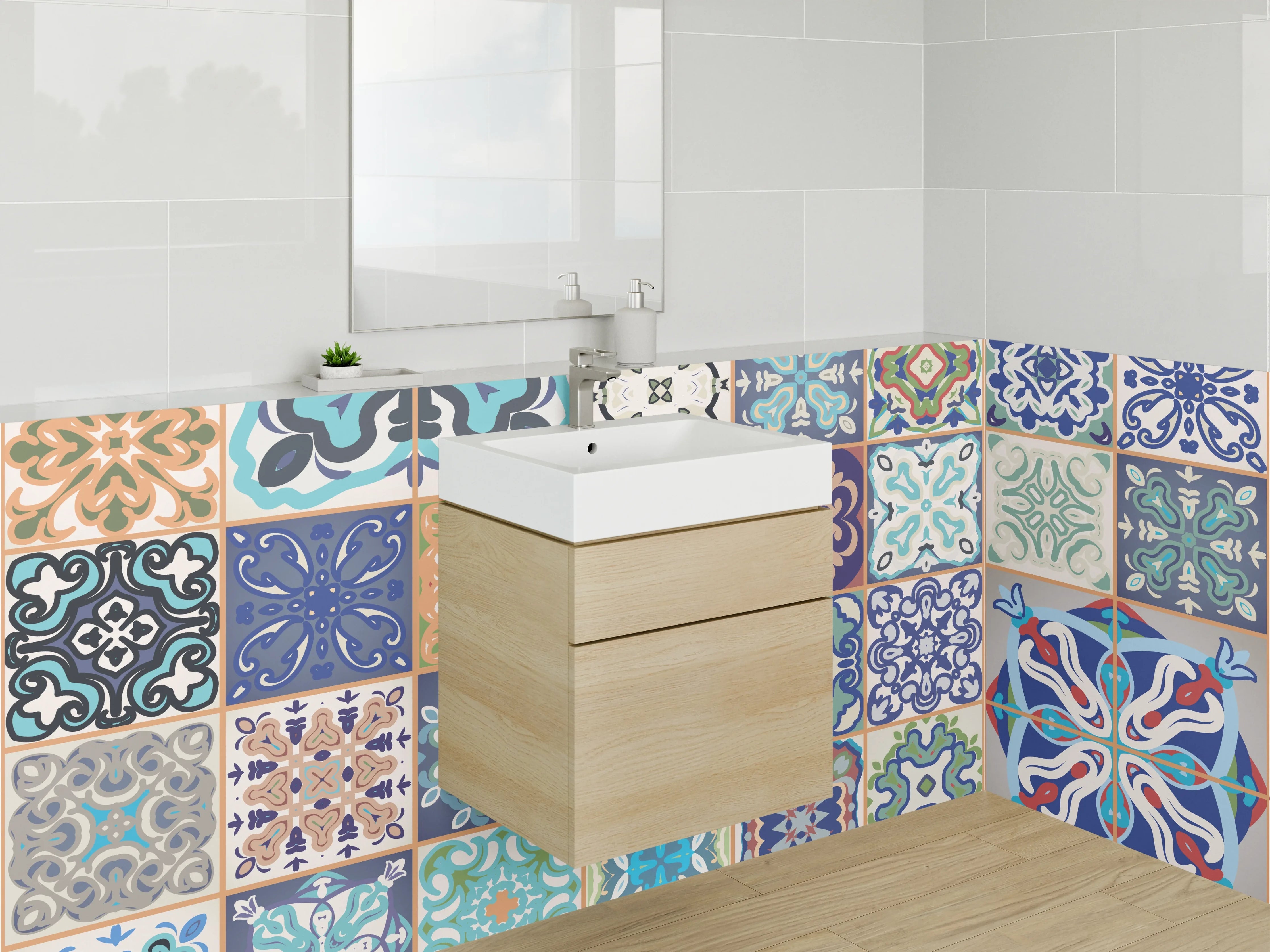 Waschbecken-Rückwand - Bunte Retro Fliesen Mosaikmix