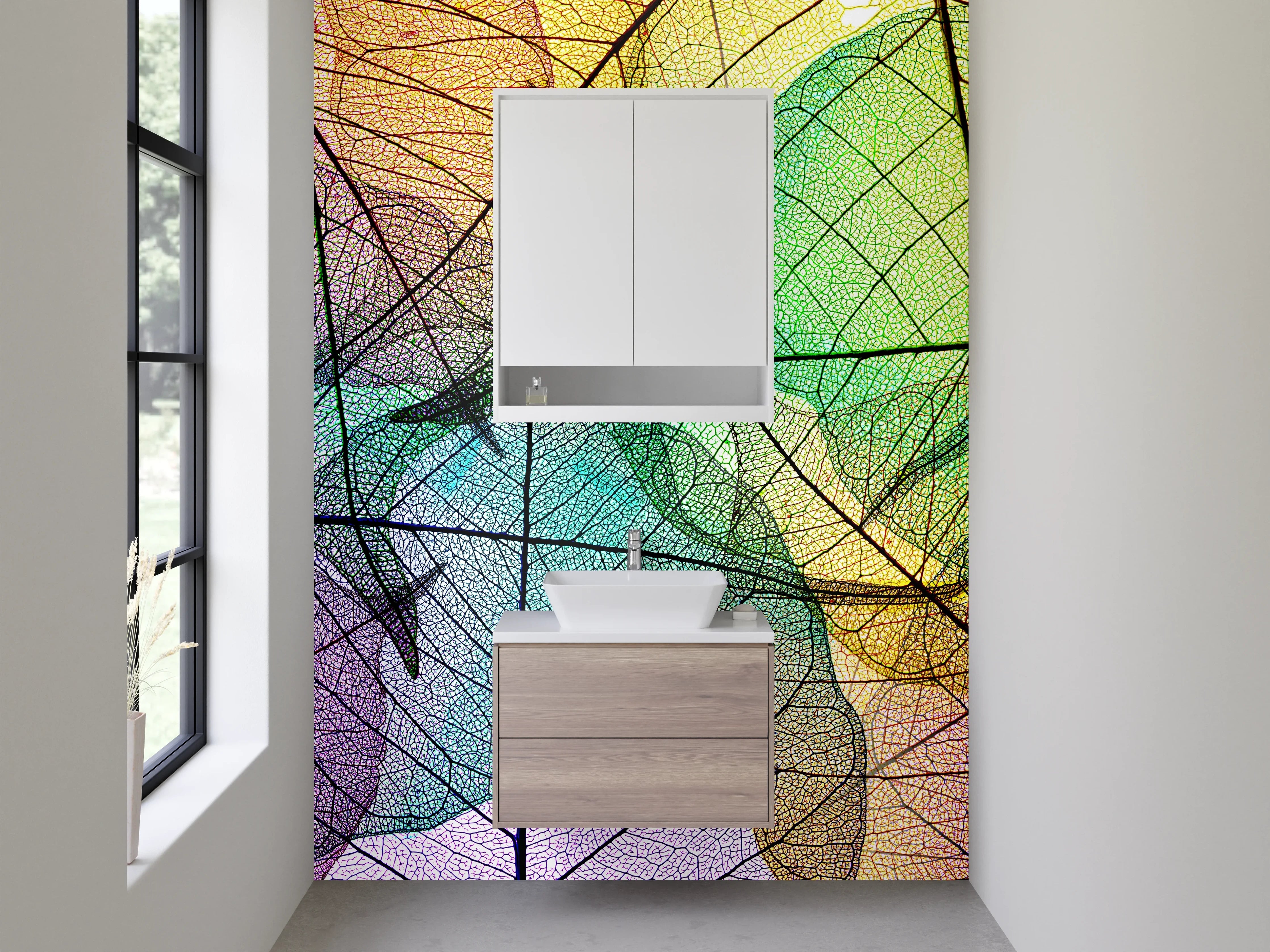 Waschbecken-Rückwand - Bunte Skelettblätter Abstrakt Kunst