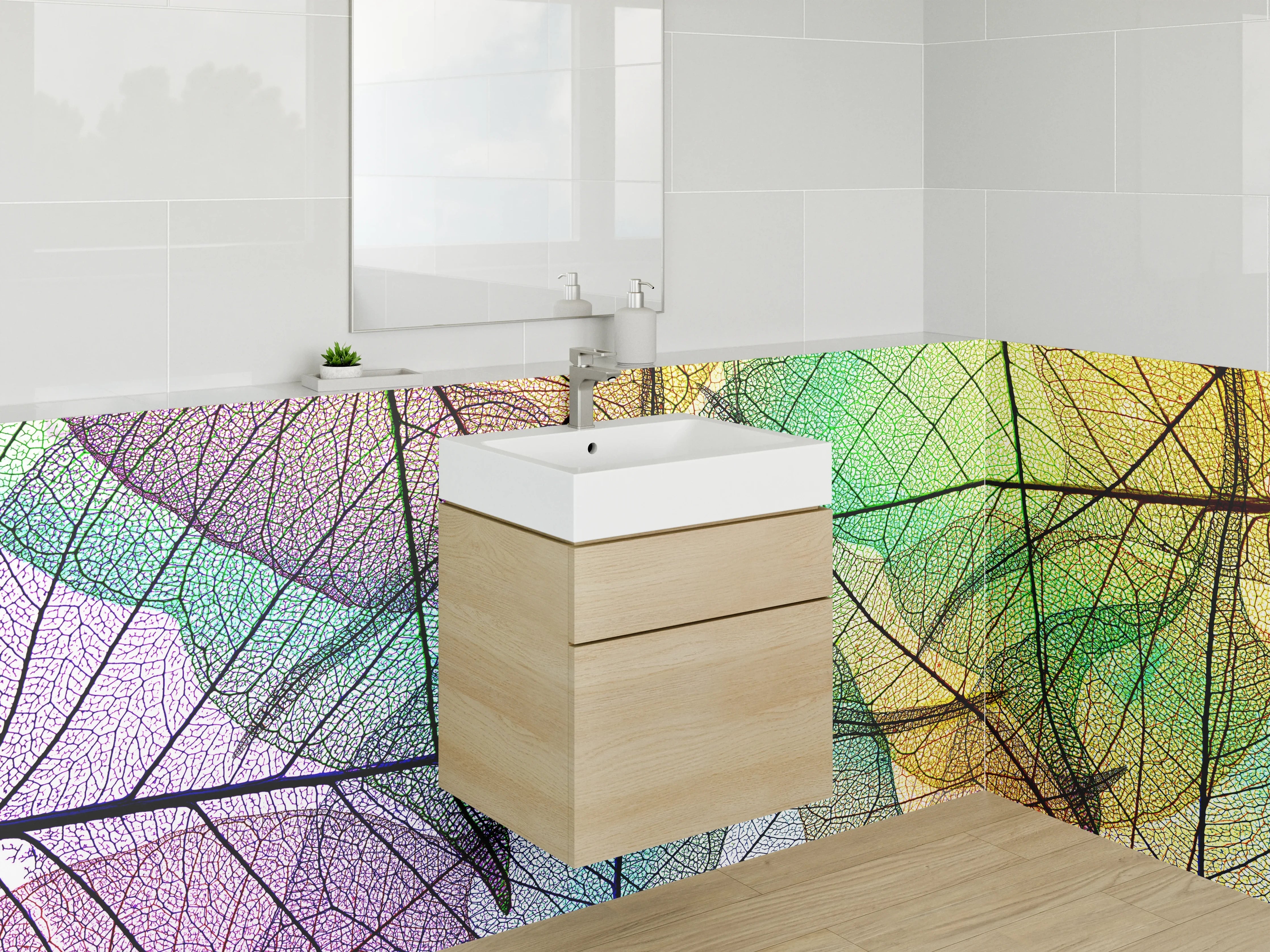Waschbecken-Rückwand - Bunte Skelettblätter Abstrakt Kunst