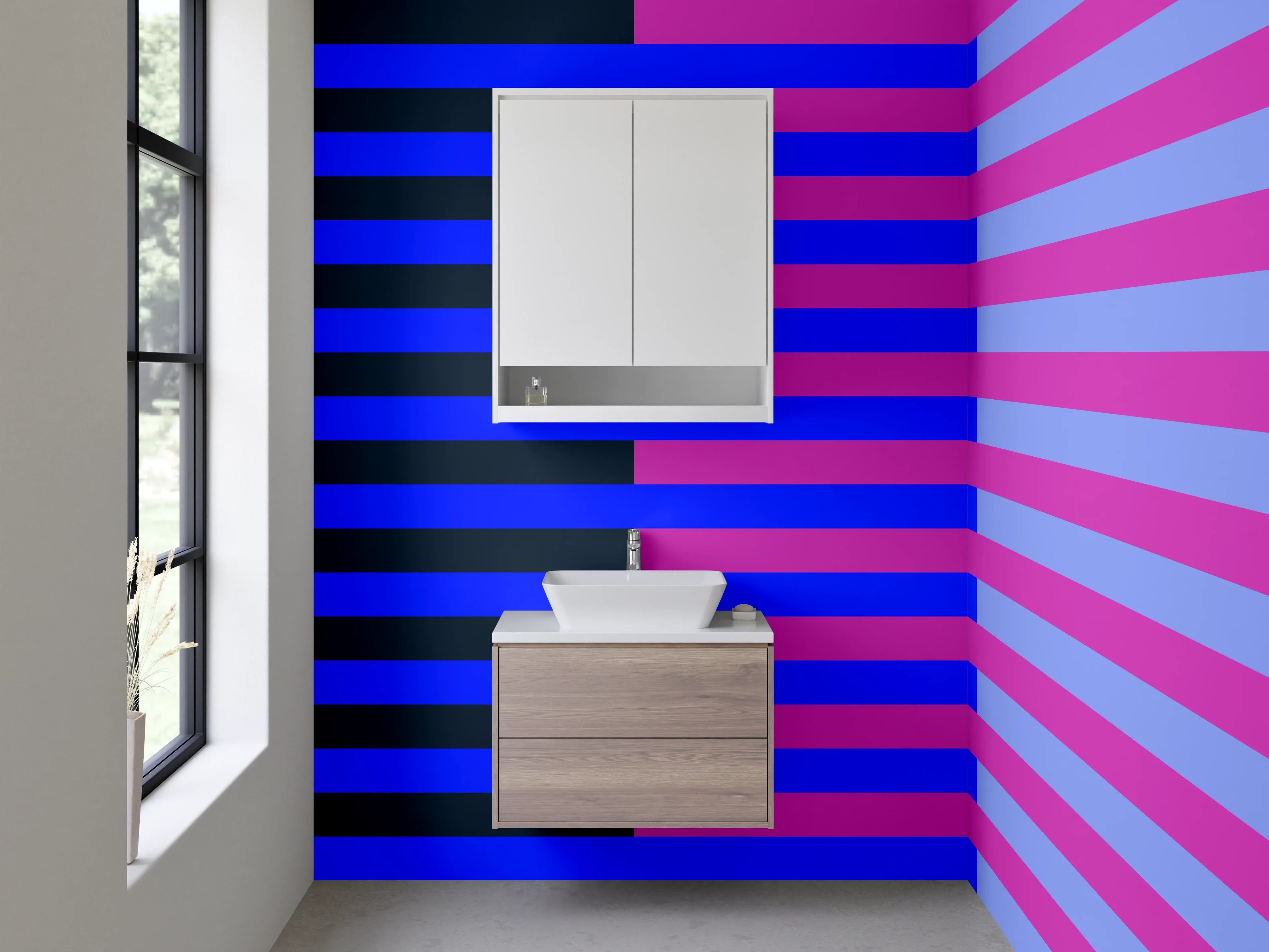 Waschbecken-Rückwand - Bunte Streifen in Blau und Pink