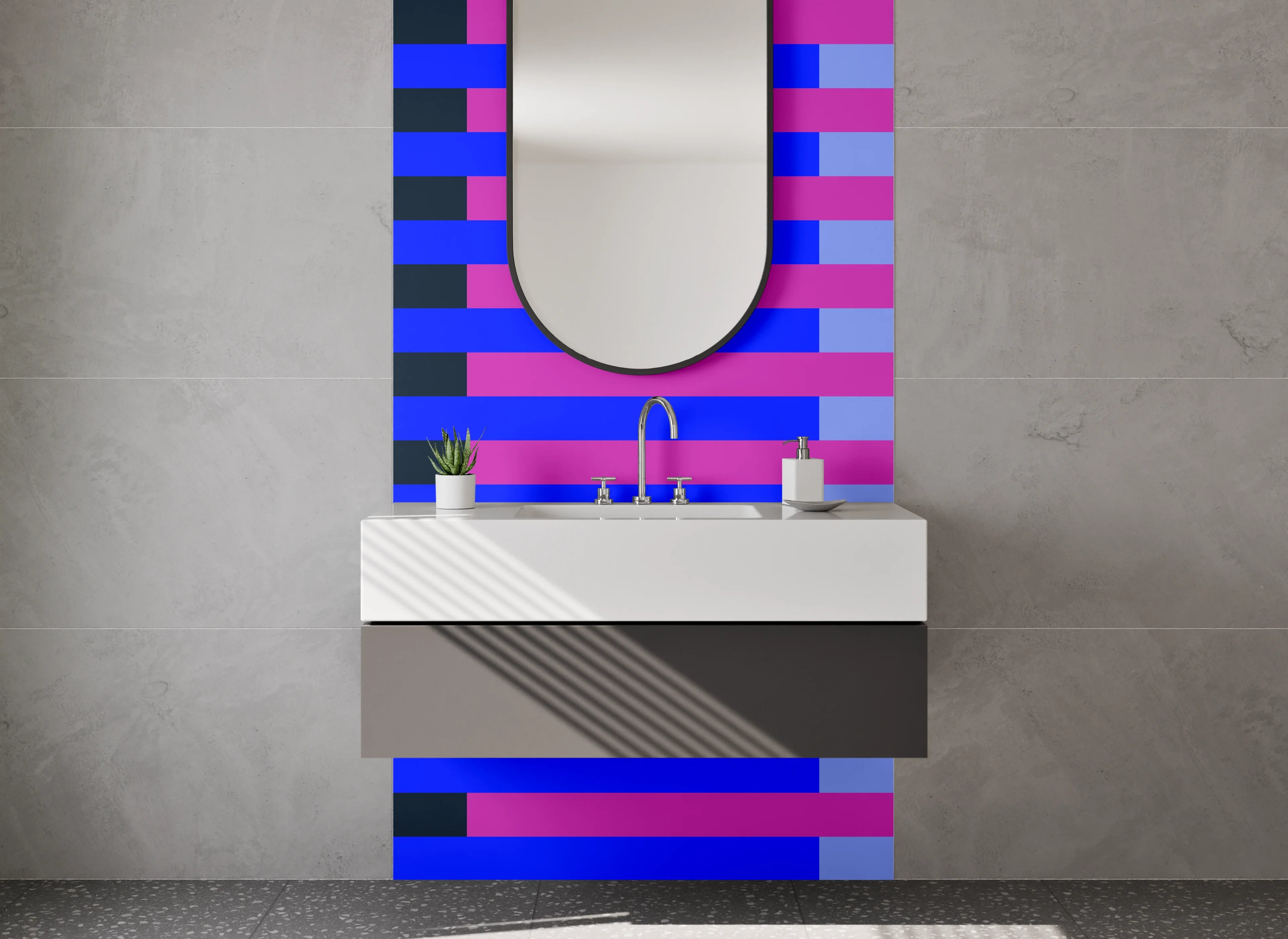 Waschbecken-Rückwand - Bunte Streifen in Blau und Pink