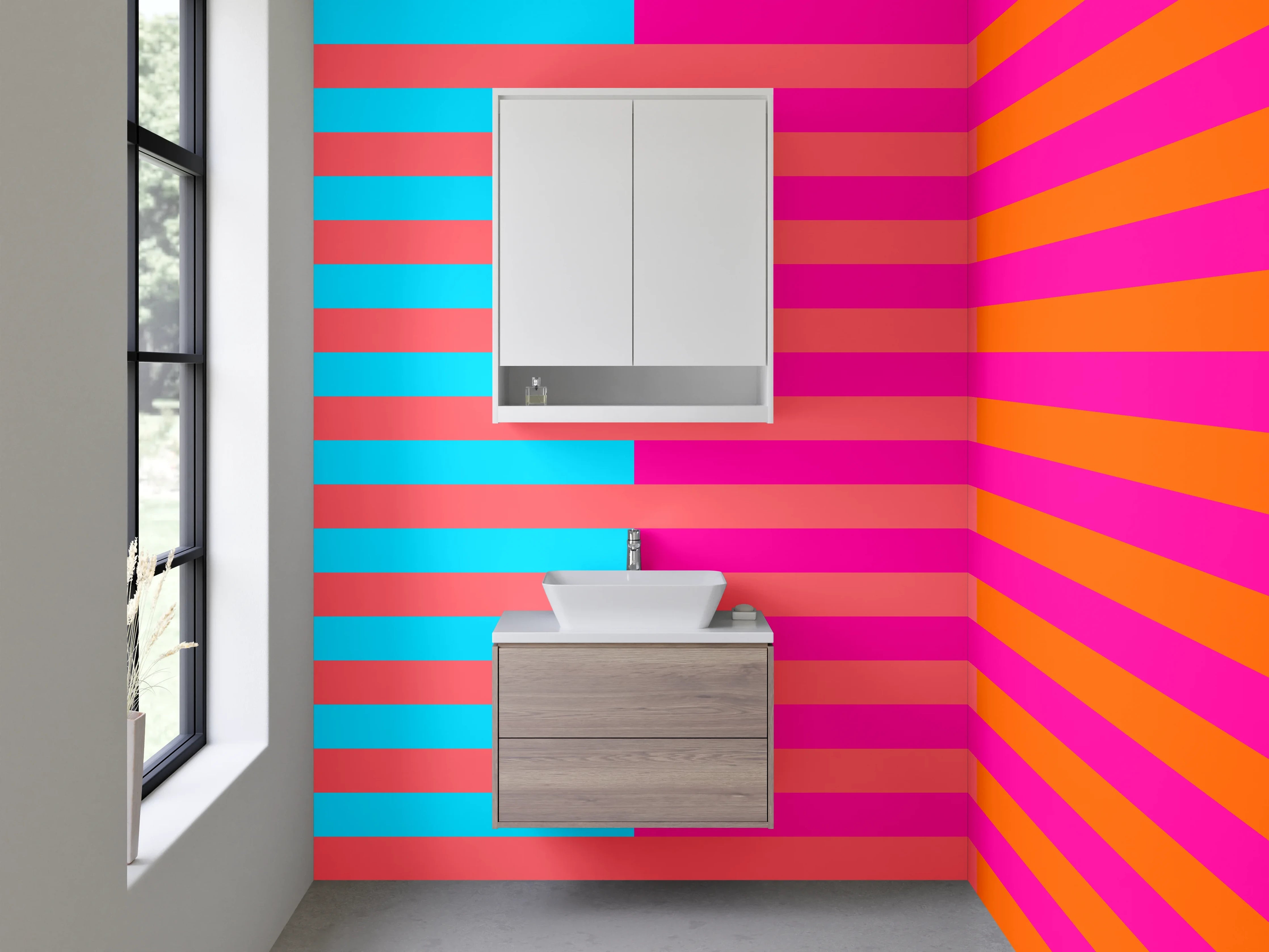 Waschbecken-Rückwand - Bunte Streifen in Cyan, Pink und Orange