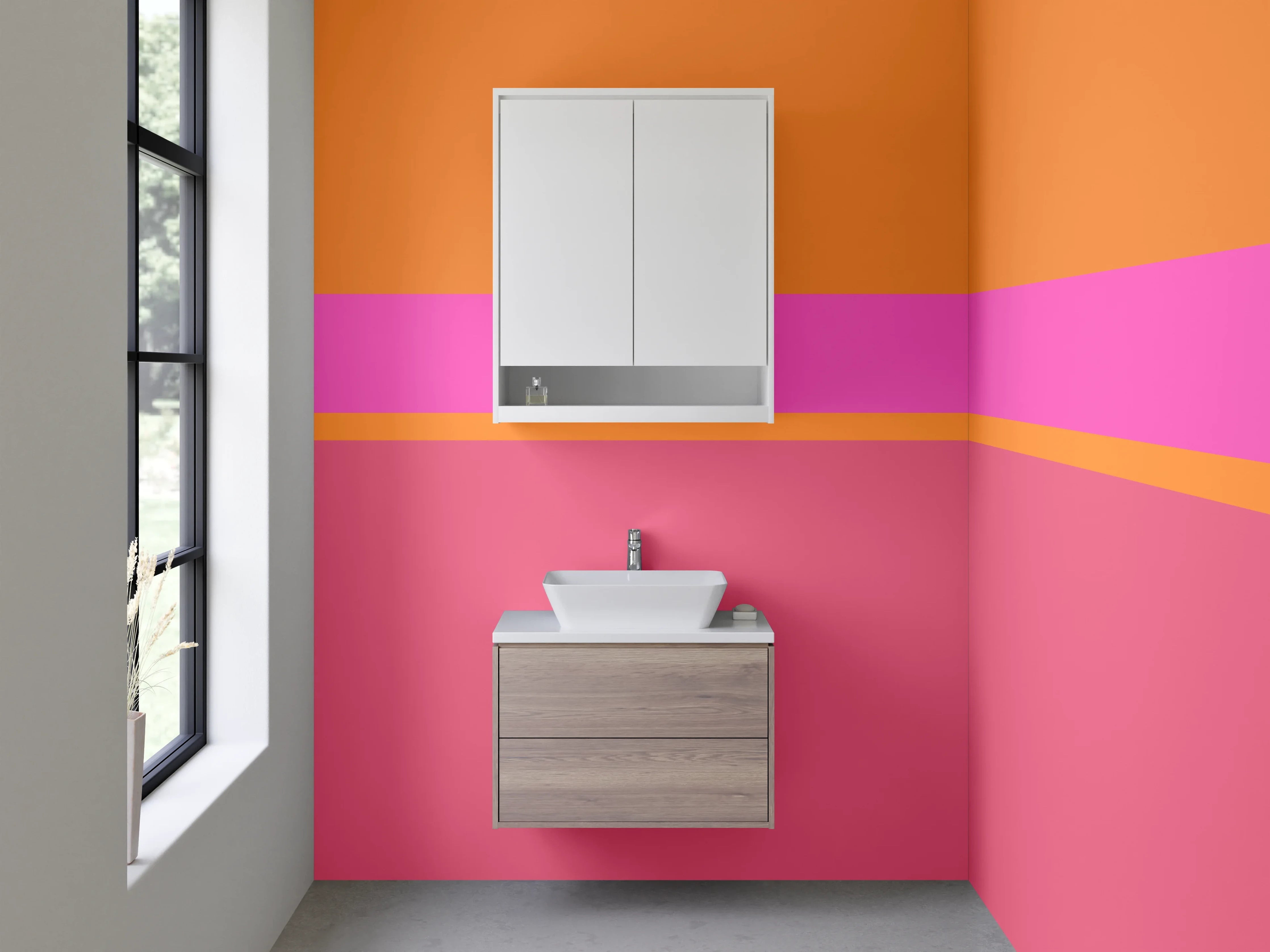 Waschbecken-Rückwand - Bunte Streifen in Orange und Pink