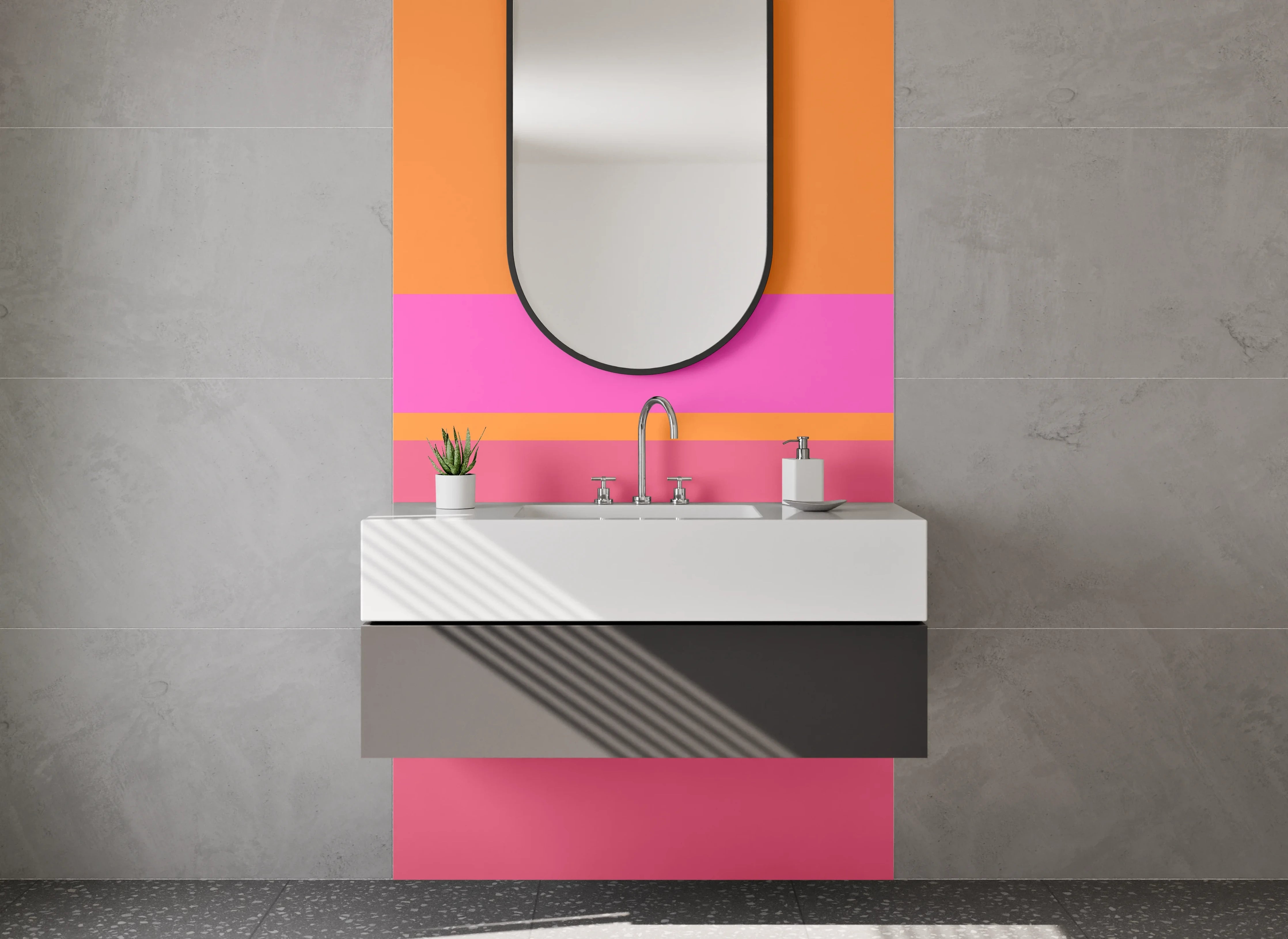 Waschbecken-Rückwand - Bunte Streifen in Orange und Pink