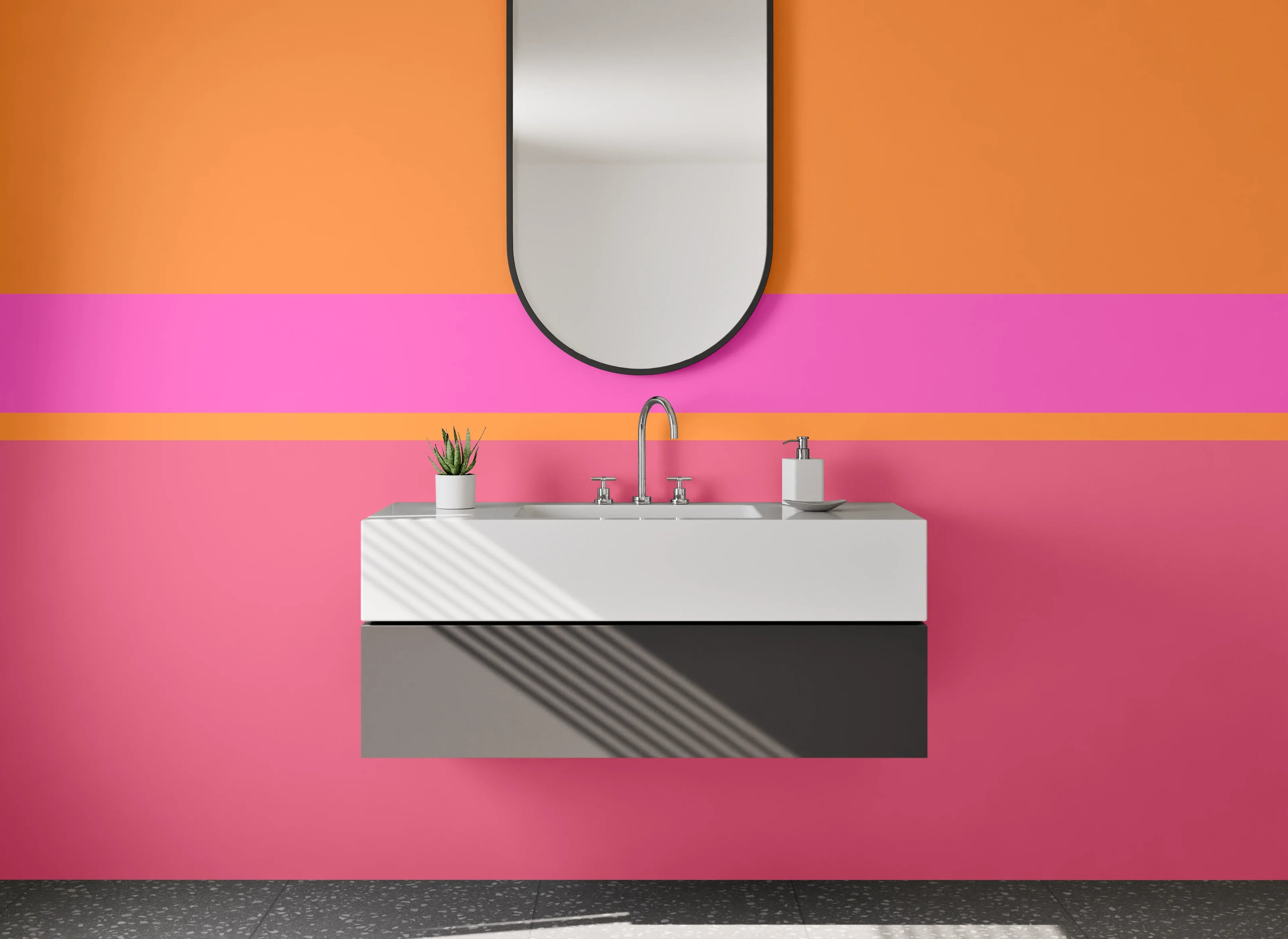 Waschbecken-Rückwand - Bunte Streifen in Orange und Pink