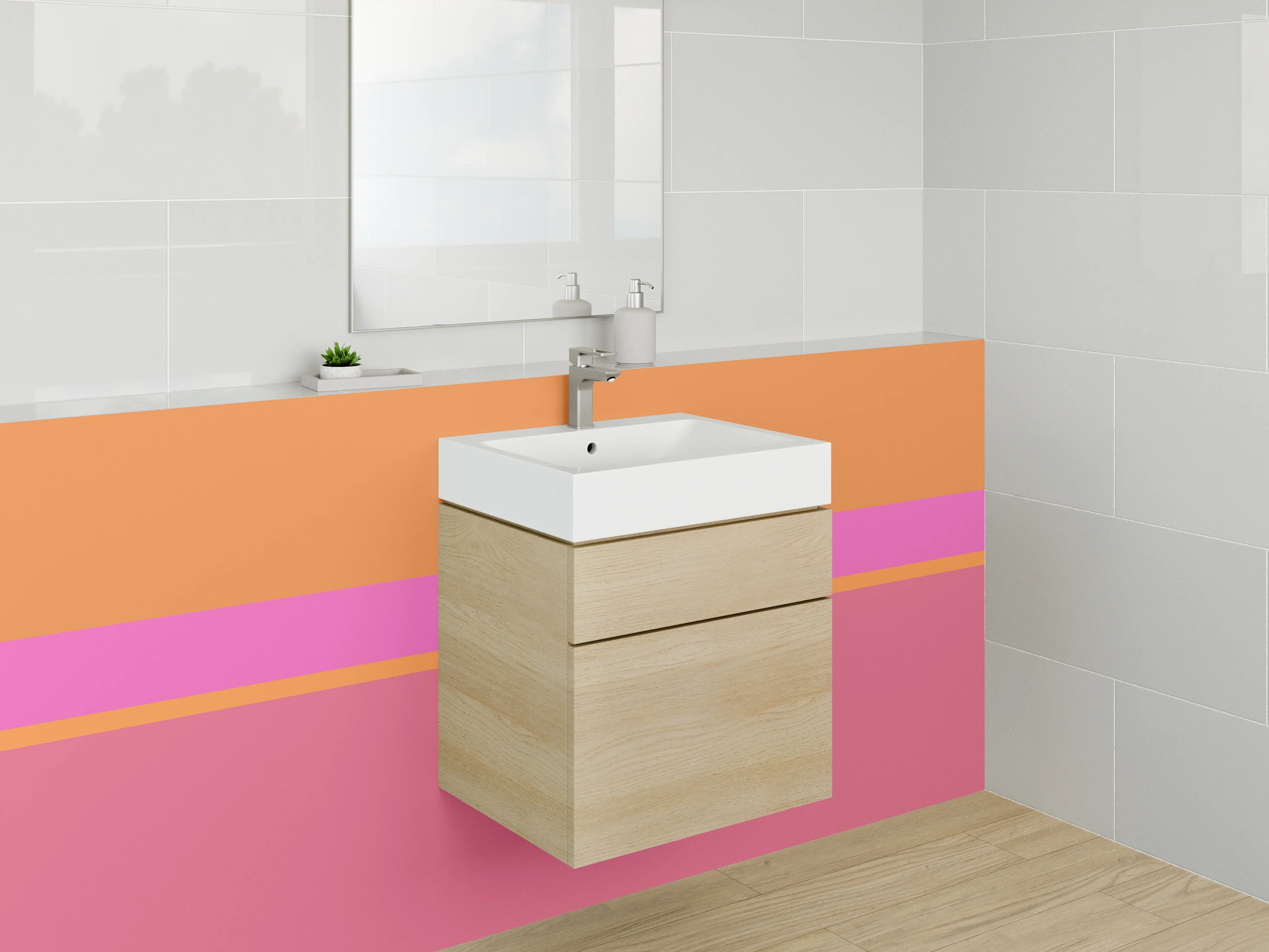Waschbecken-Rückwand - Bunte Streifen in Orange und Pink