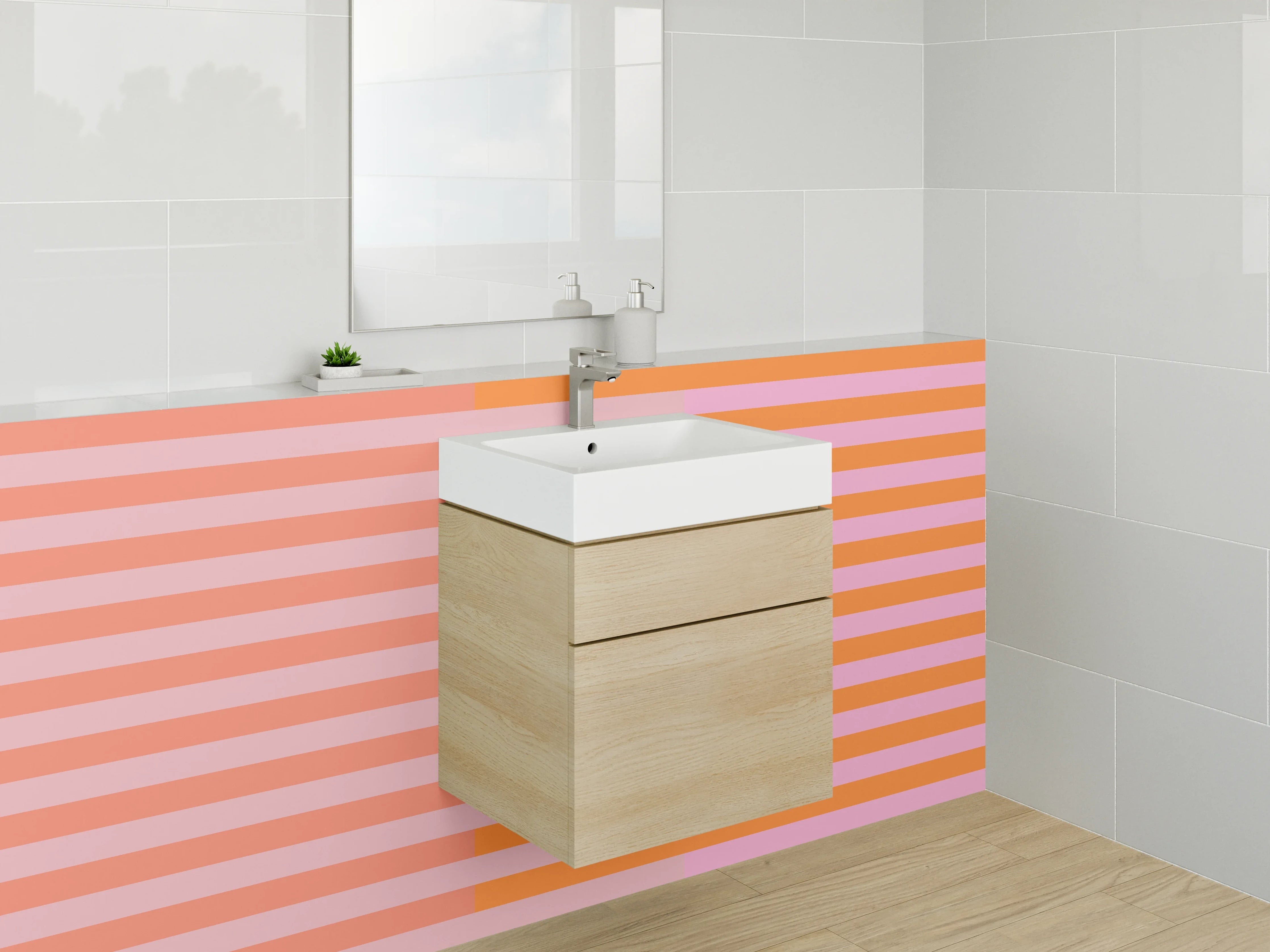 Waschbecken-Rückwand - Bunte Streifen in Pastellfarben