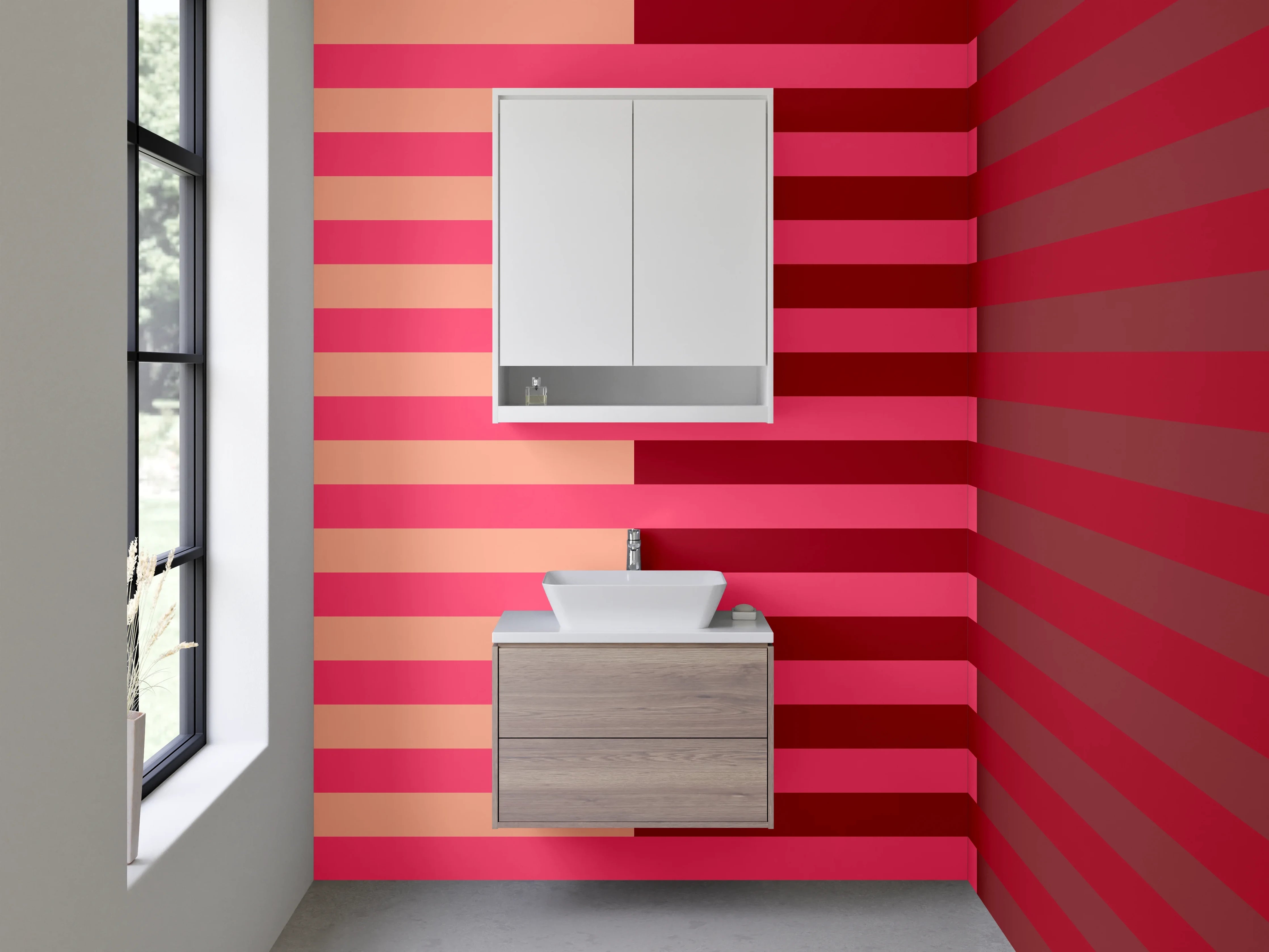 Waschbecken-Rückwand - Bunte Streifen in Rosa und Rot