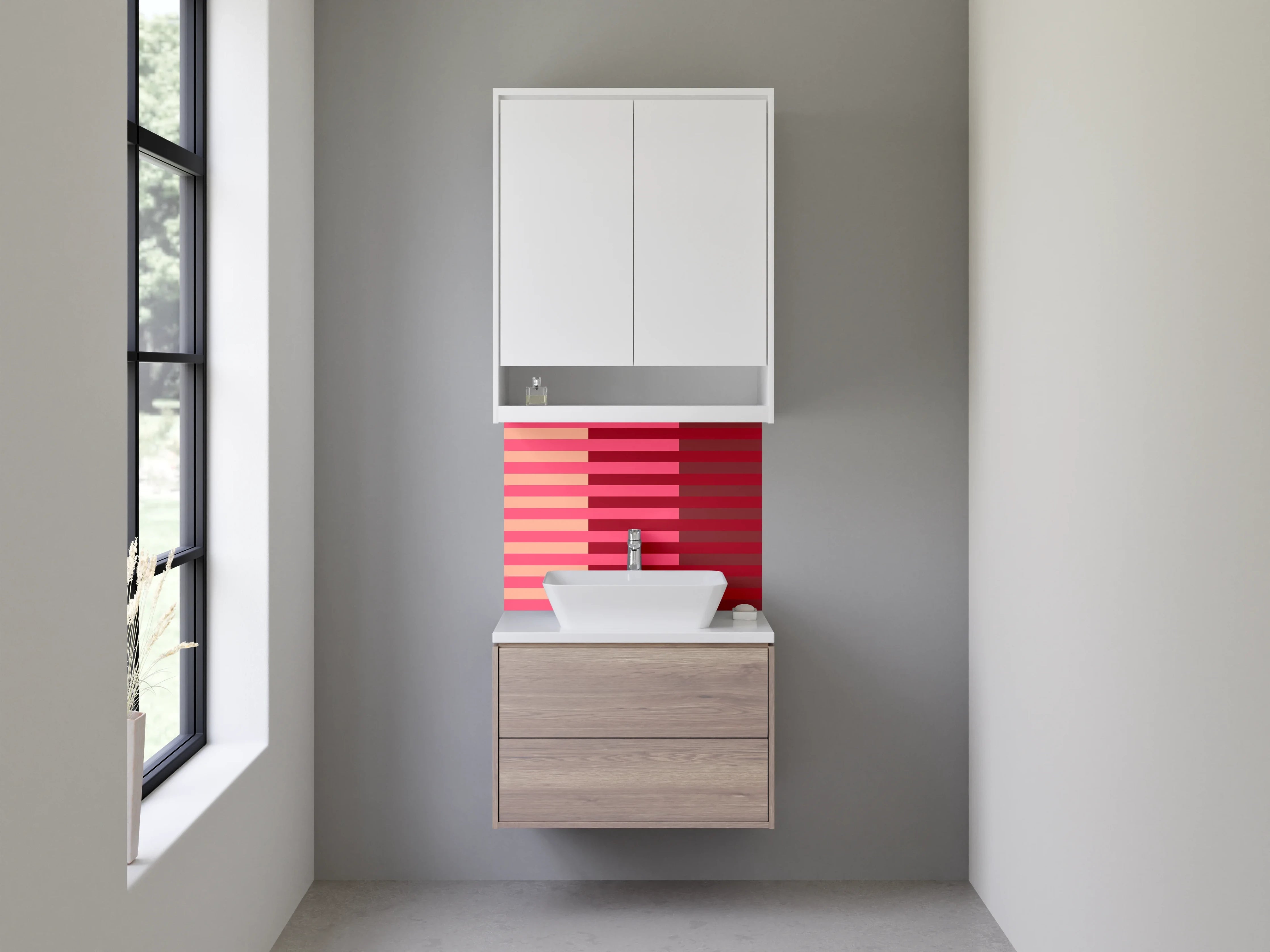 Waschbecken-Rückwand - Bunte Streifen in Rosa und Rot