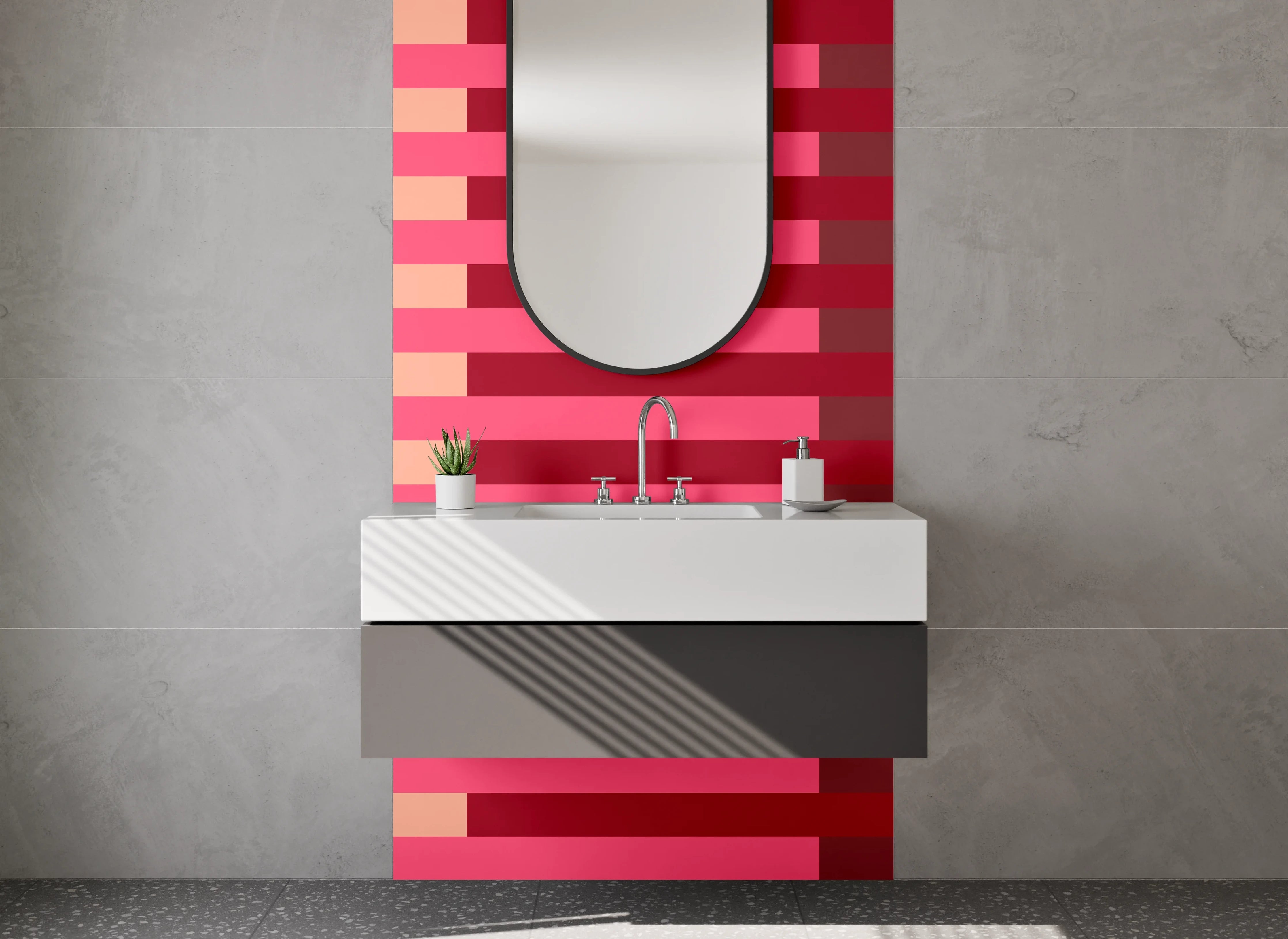 Waschbecken-Rückwand - Bunte Streifen in Rosa und Rot