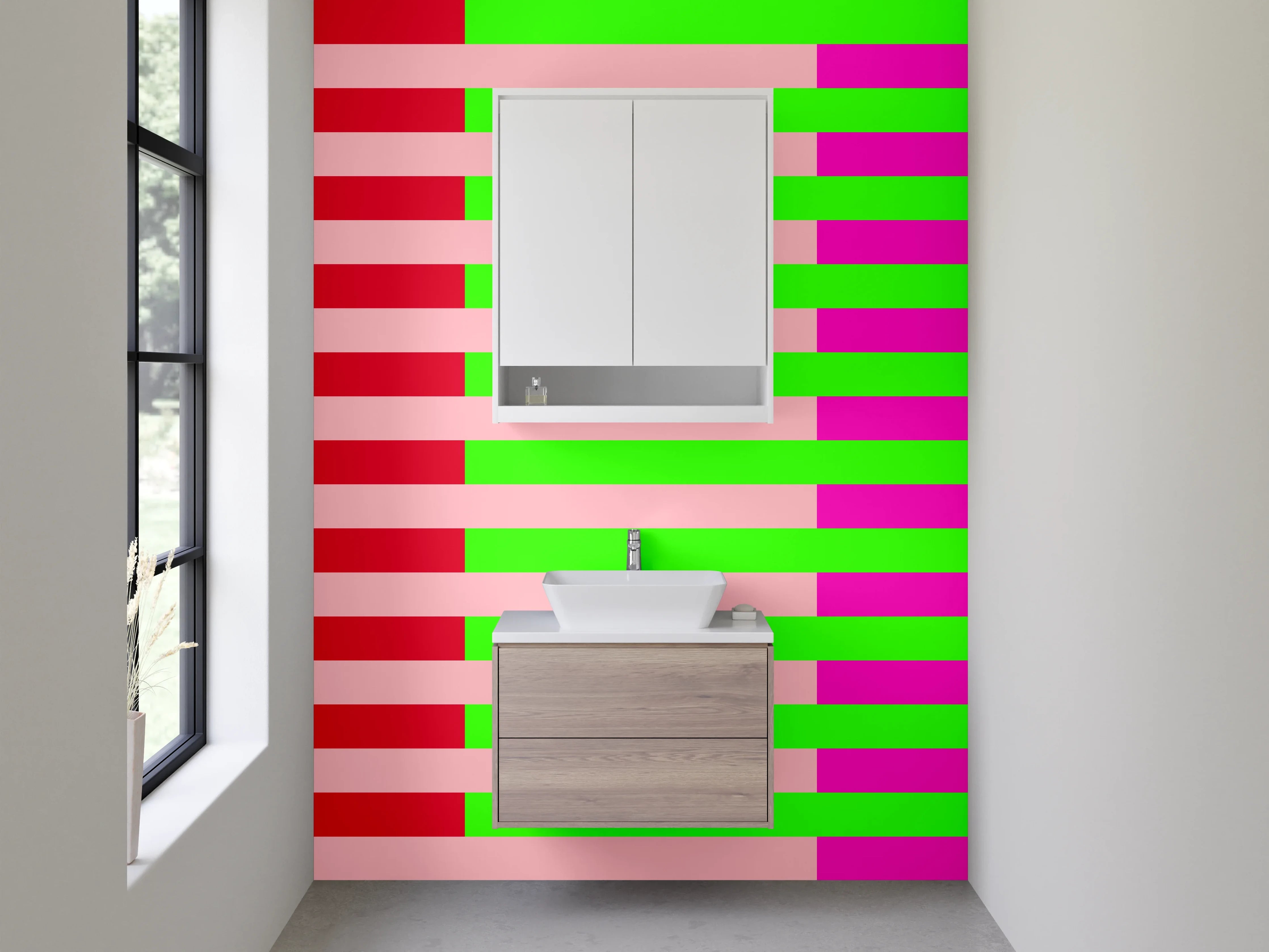 Waschbecken-Rückwand - Bunte Streifen in Rot, Grün, Pink und Schwarz