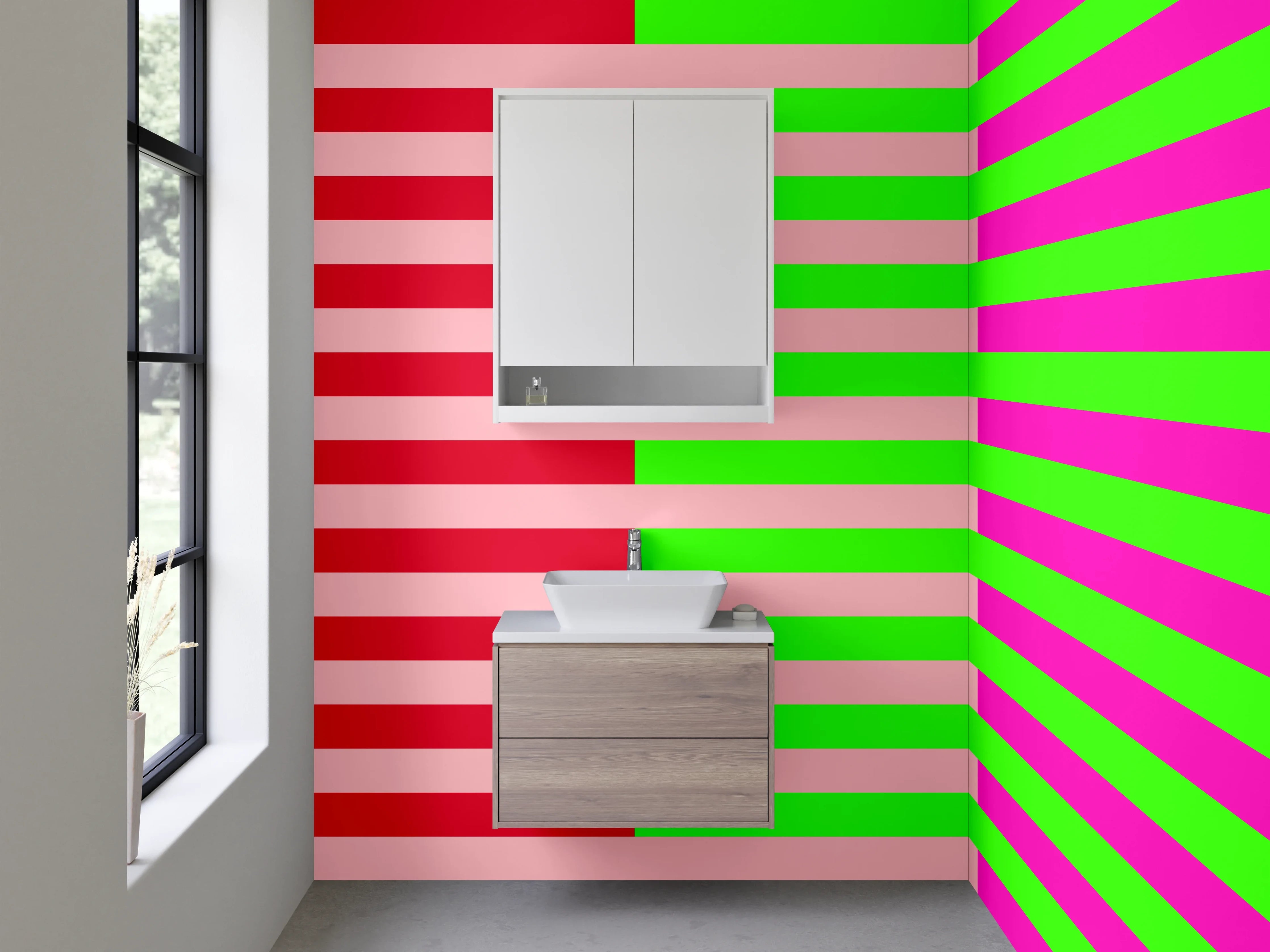 Waschbecken-Rückwand - Bunte Streifen in Rot, Grün, Pink und Schwarz