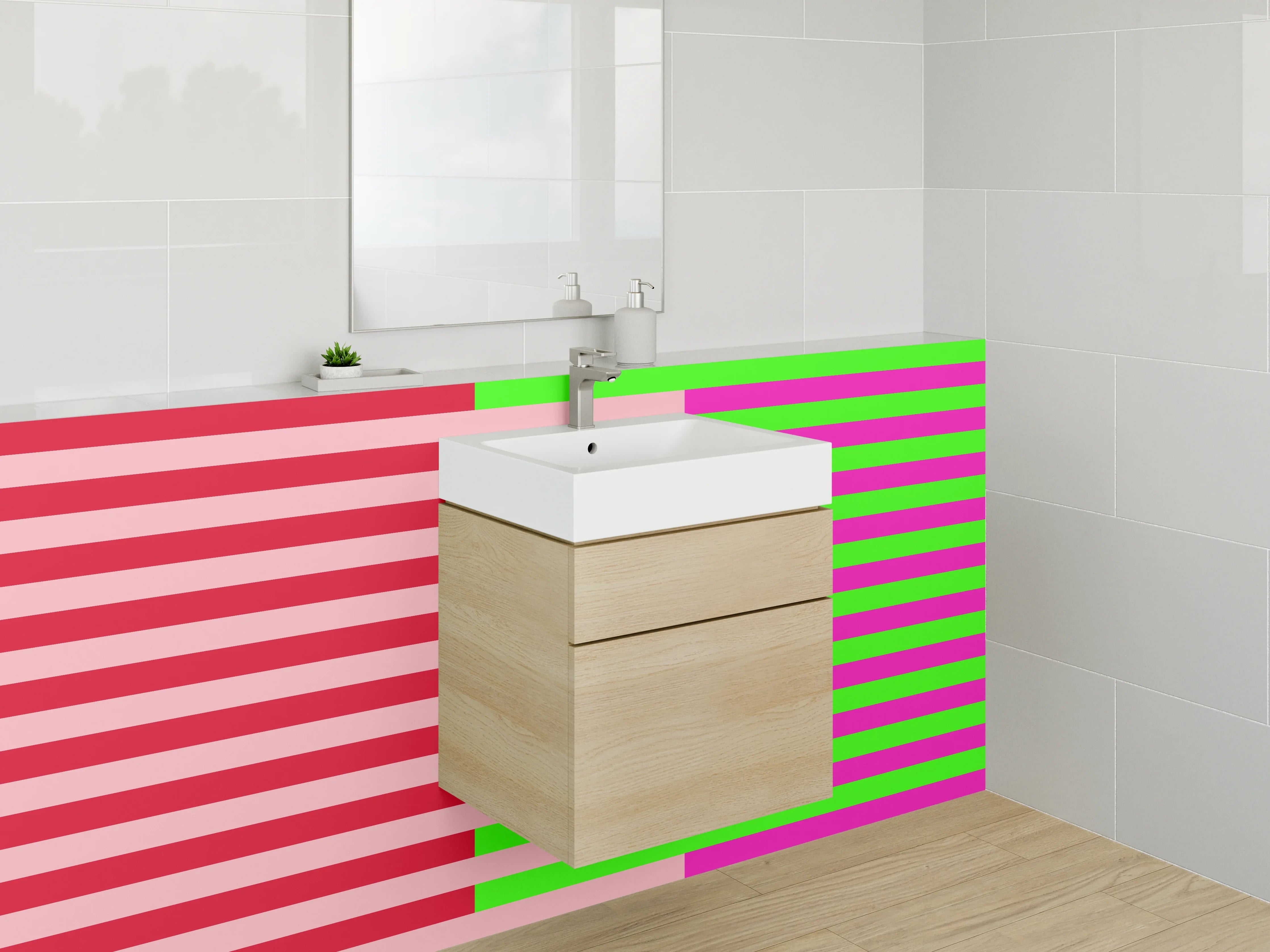 Waschbecken-Rückwand - Bunte Streifen in Rot, Grün, Pink und Schwarz