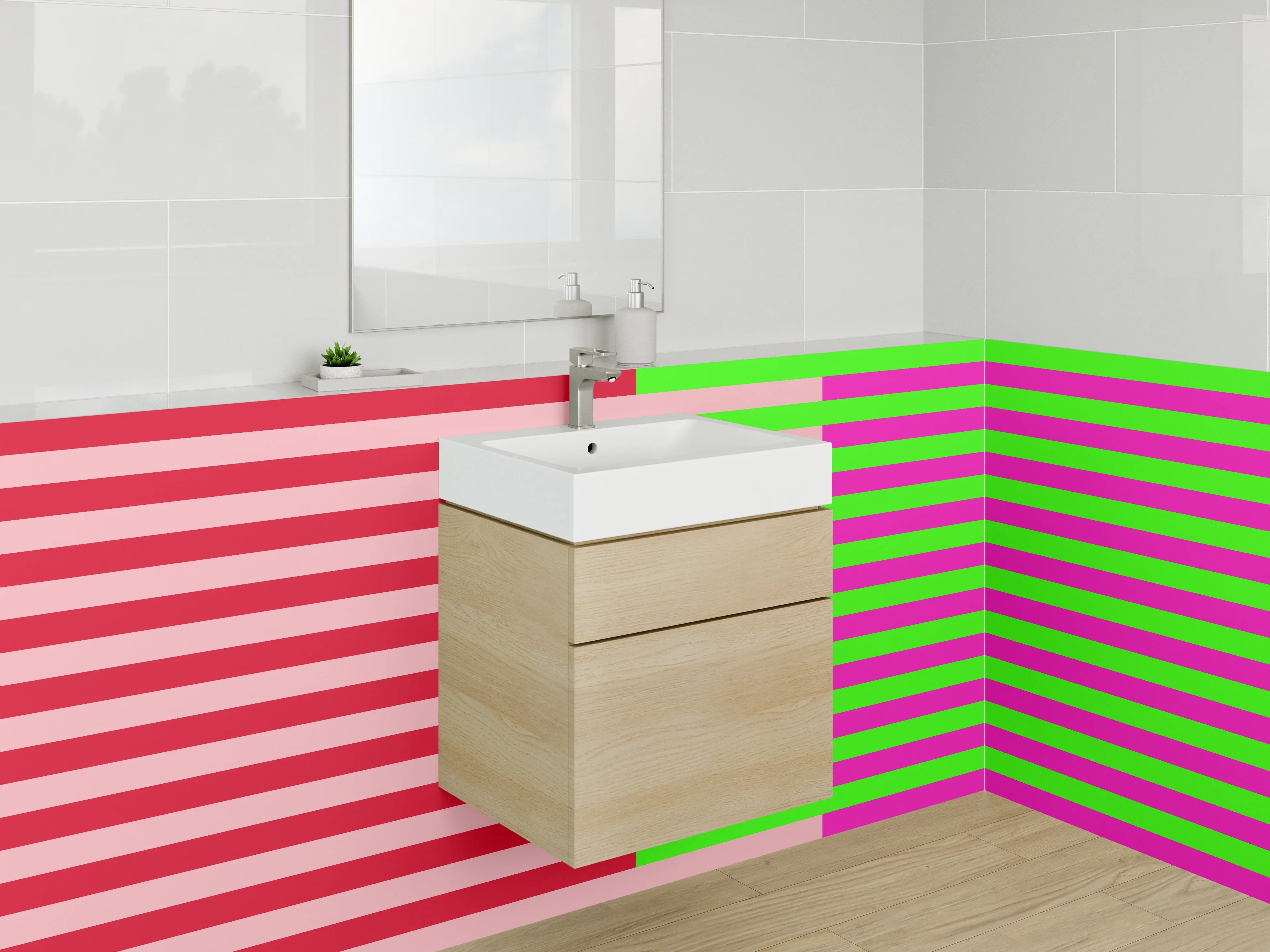 Waschbecken-Rückwand - Bunte Streifen in Rot, Grün, Pink und Schwarz