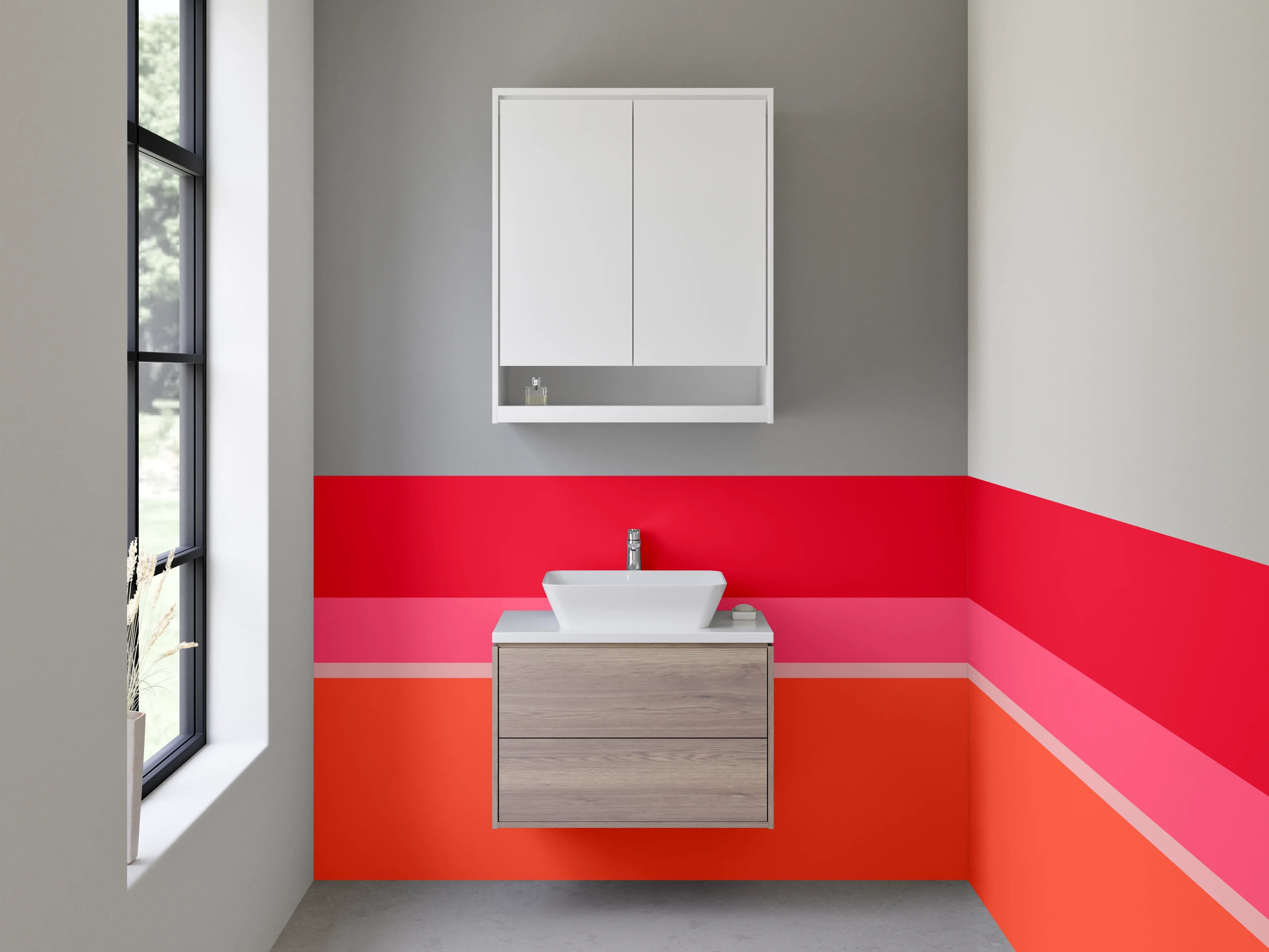 Waschbecken-Rückwand - Bunte Streifen in Rot, Pink, Orange und Grau