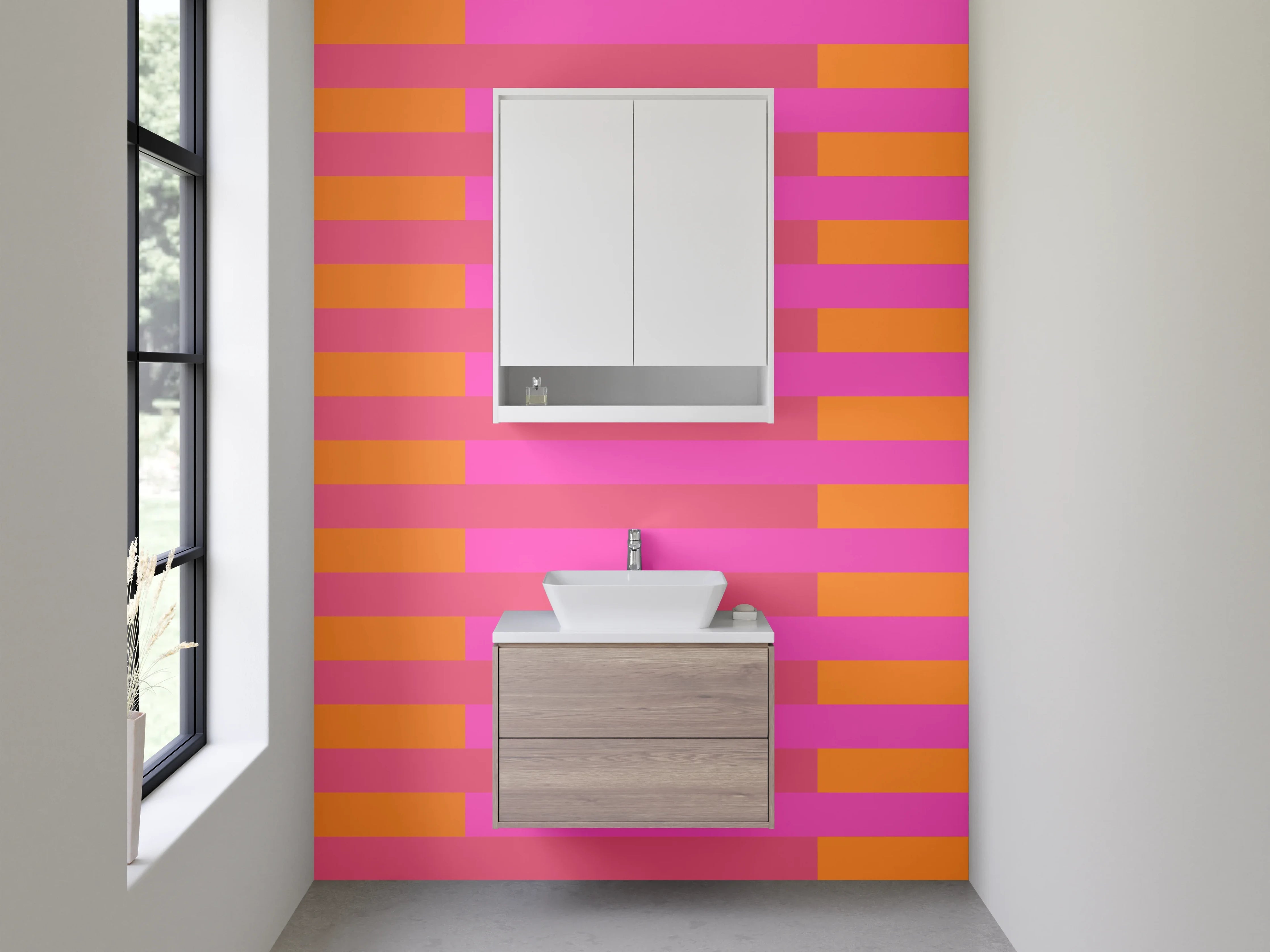 Waschbecken-Rückwand - Bunte Streifenmuster in Pink und Orange