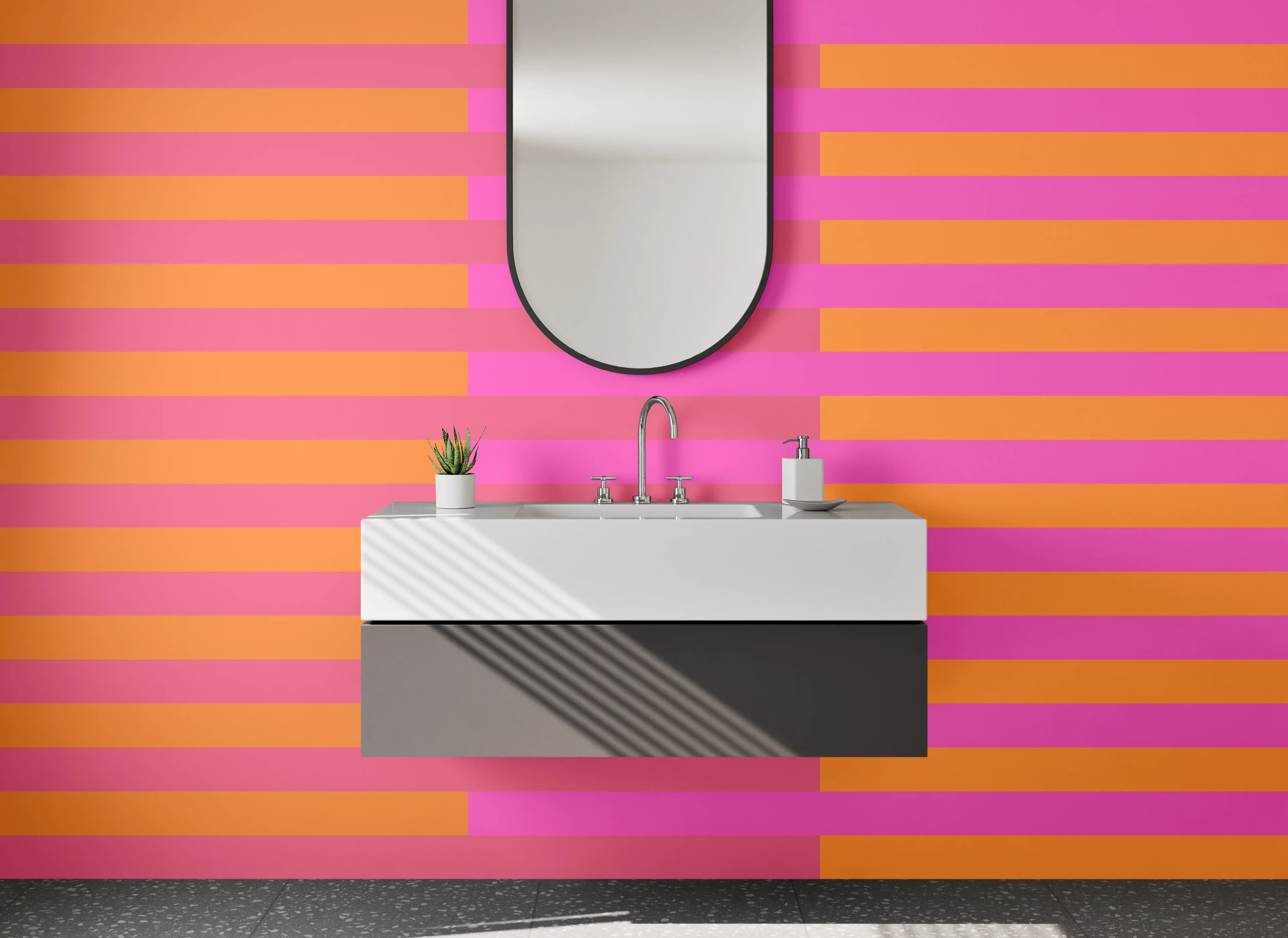 Waschbecken-Rückwand - Bunte Streifenmuster in Pink und Orange