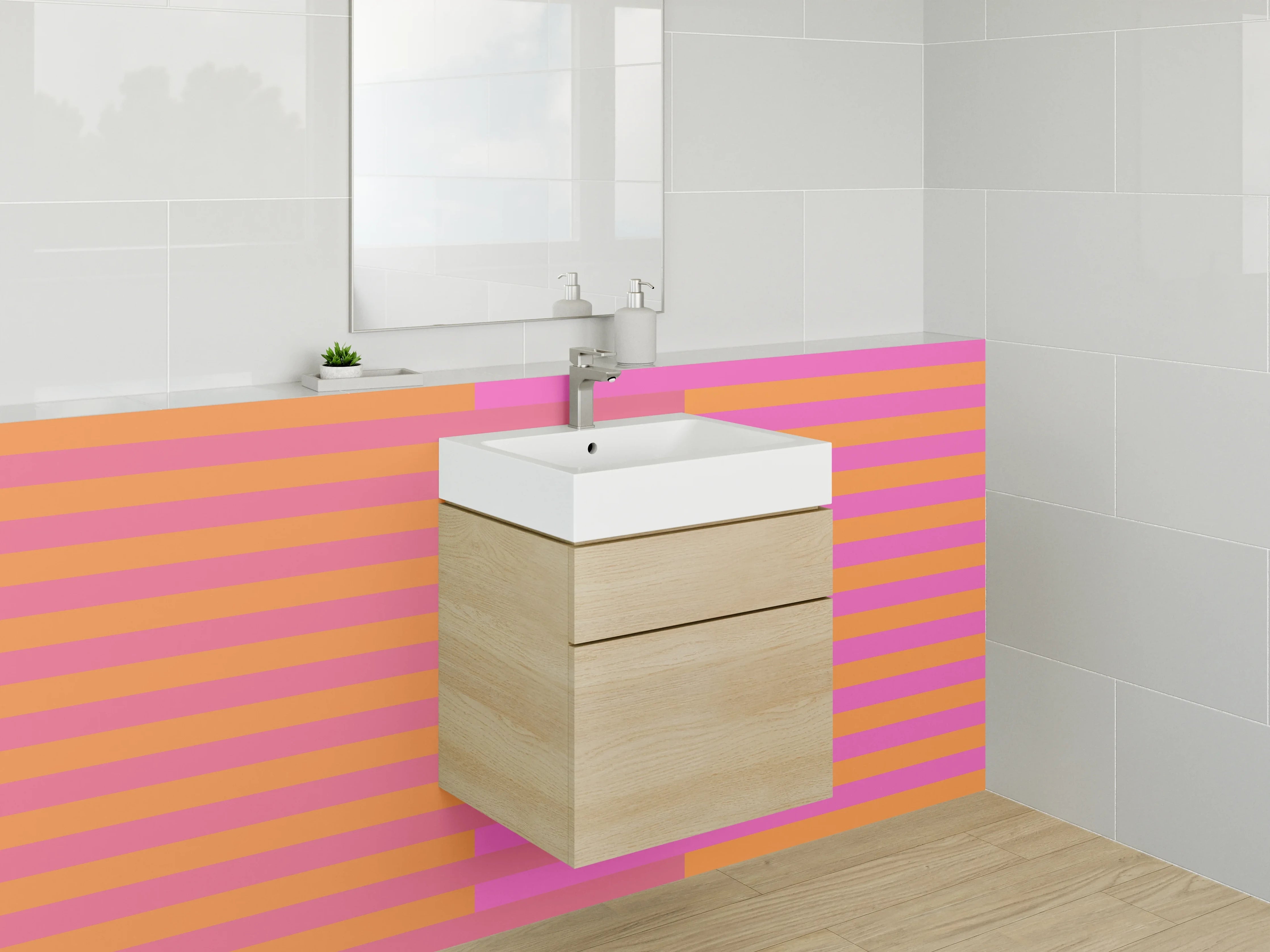 Waschbecken-Rückwand - Bunte Streifenmuster in Pink und Orange