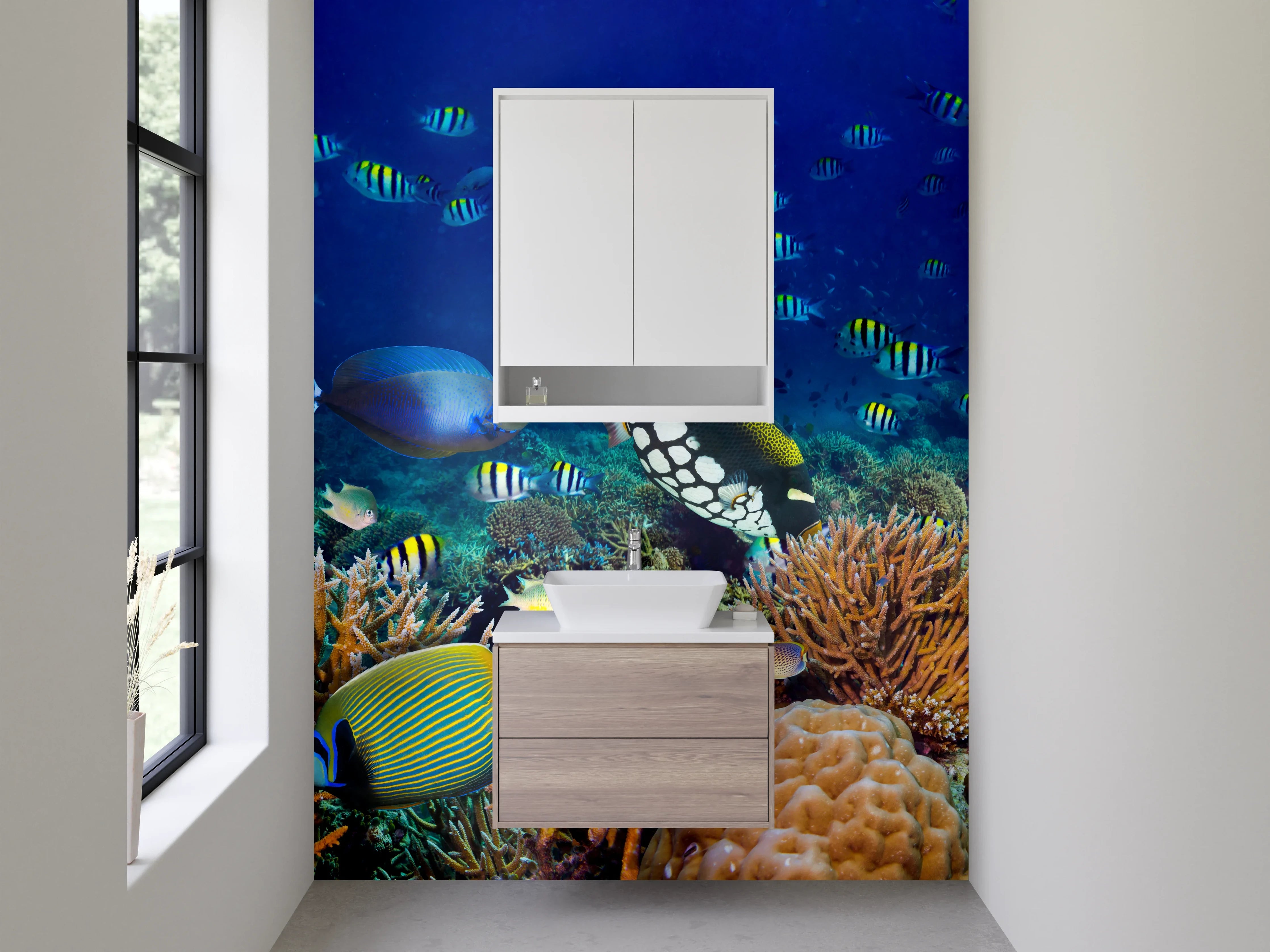 Waschbecken-Rückwand - Bunte Unterwasserwelt – Fische & Korallen