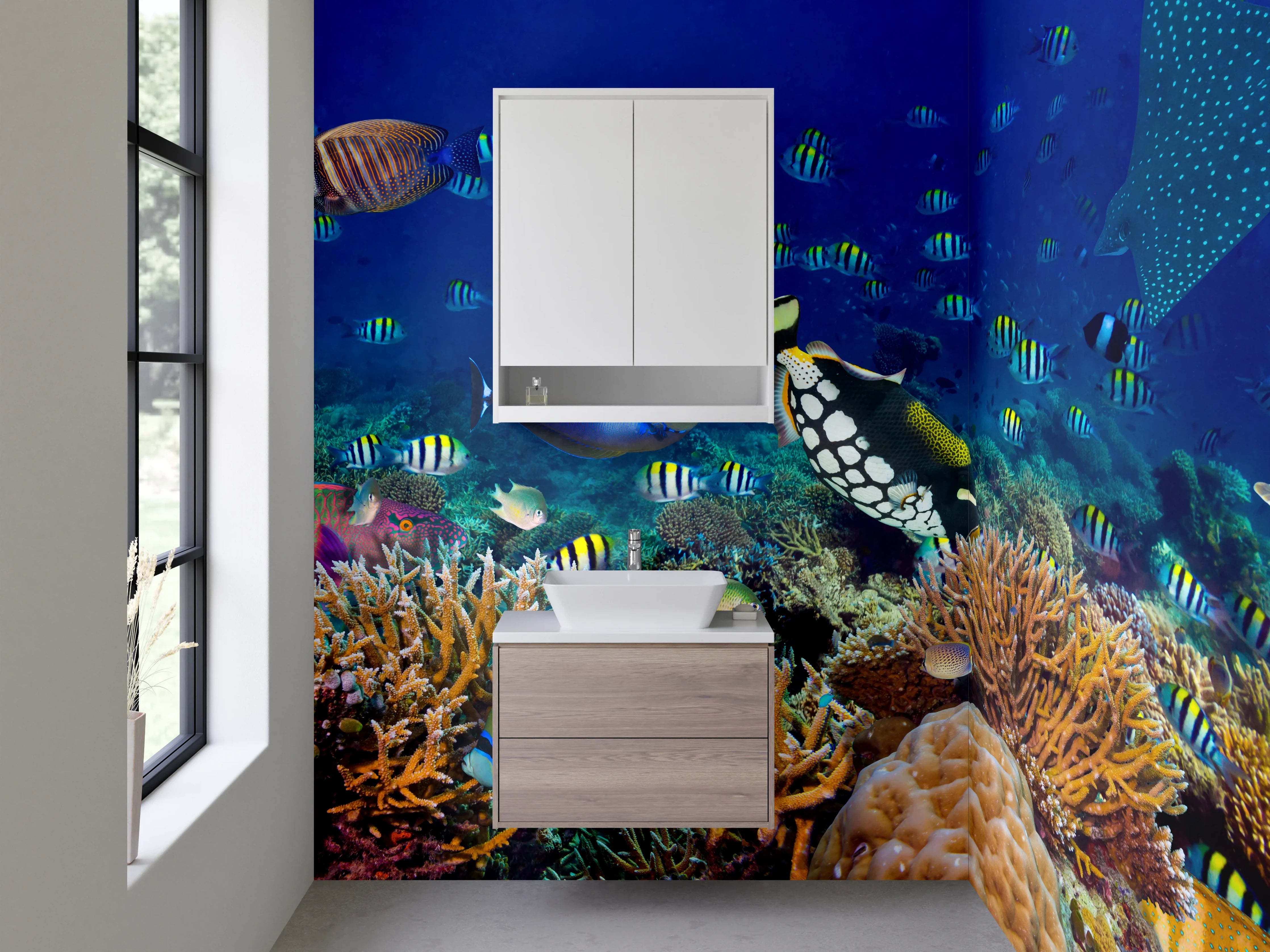 Waschbecken-Rückwand - Bunte Unterwasserwelt – Fische & Korallen