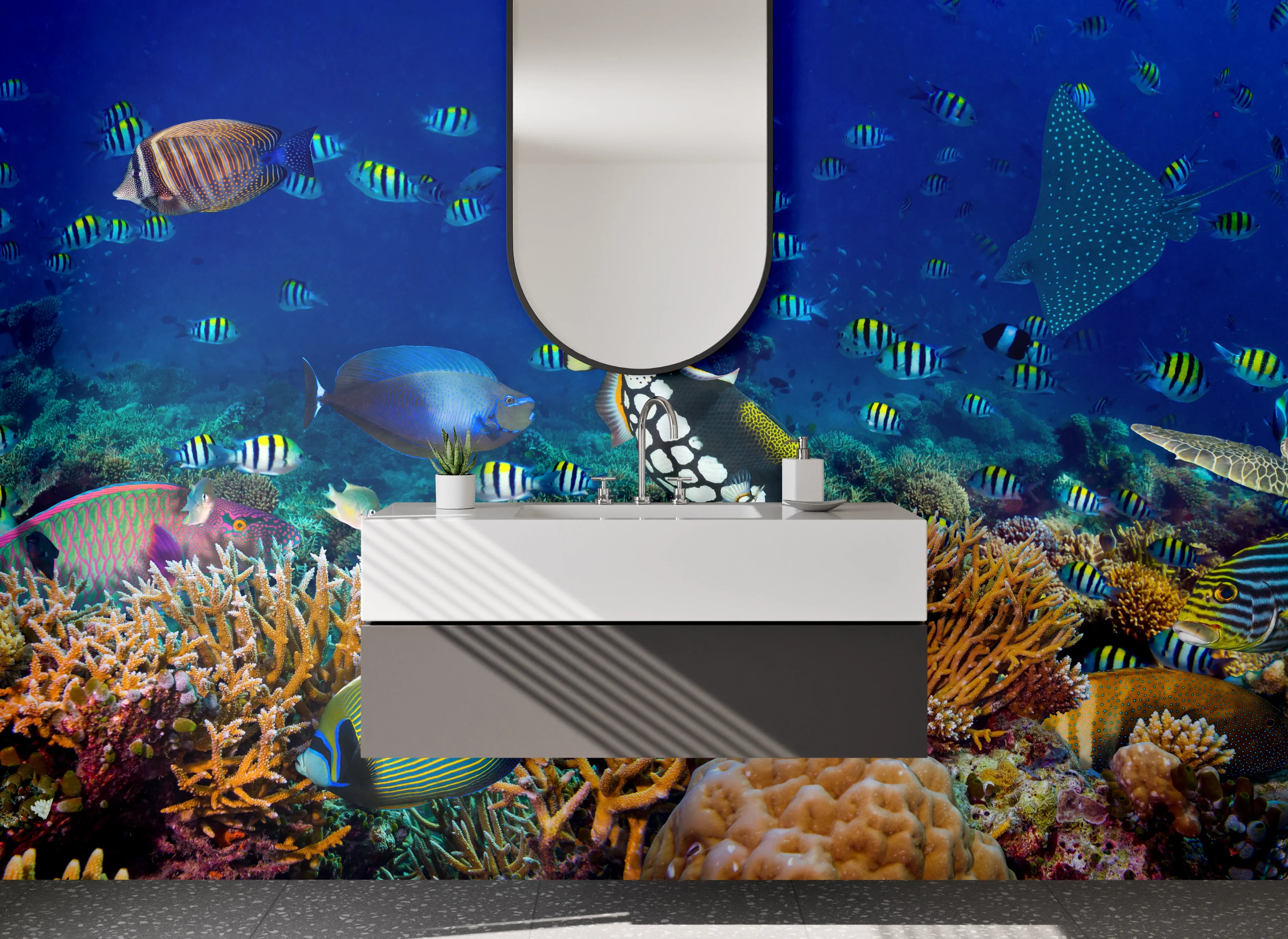 Waschbecken-Rückwand - Bunte Unterwasserwelt – Fische & Korallen