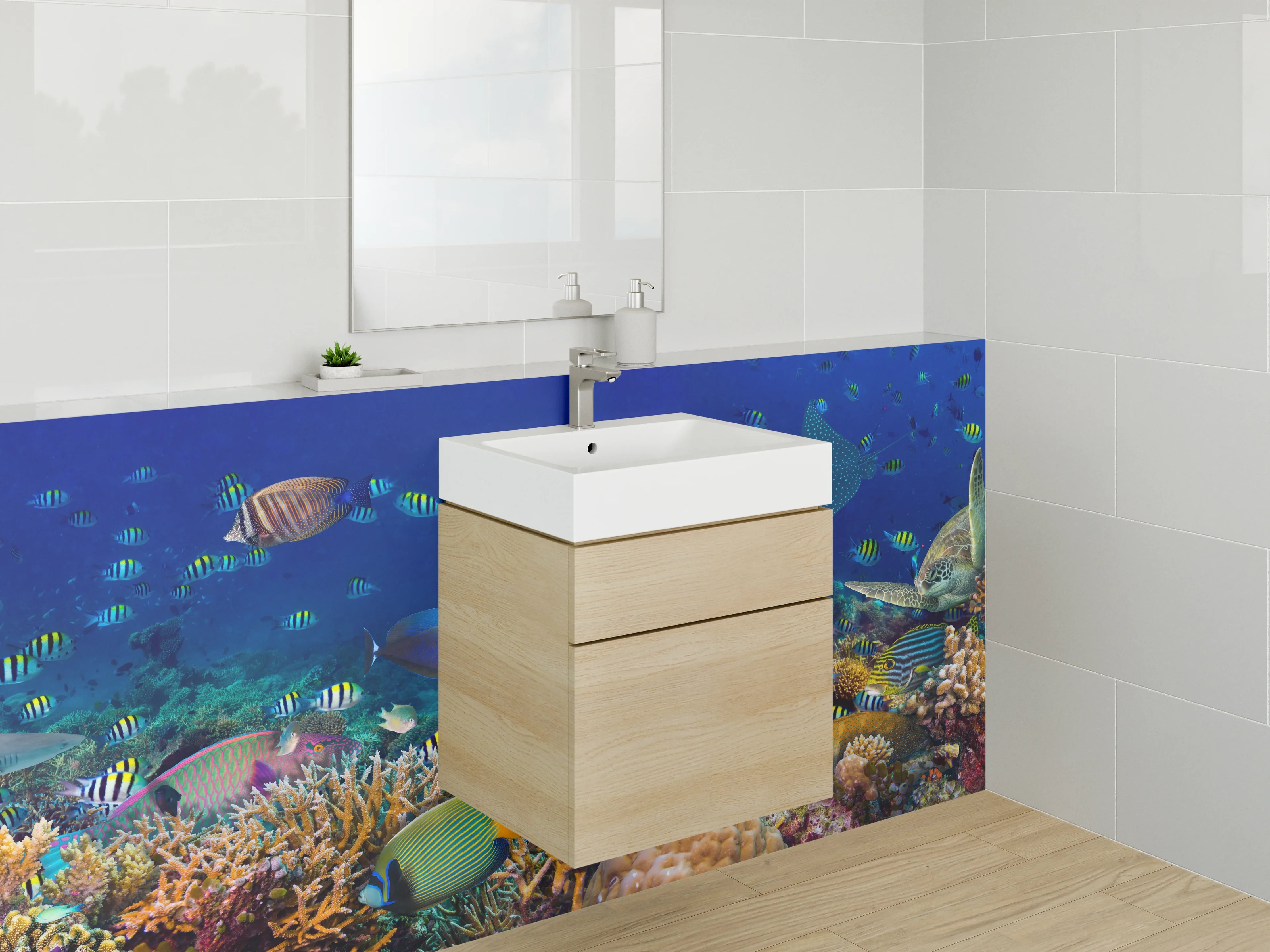 Waschbecken-Rückwand - Bunte Unterwasserwelt – Fische & Korallen