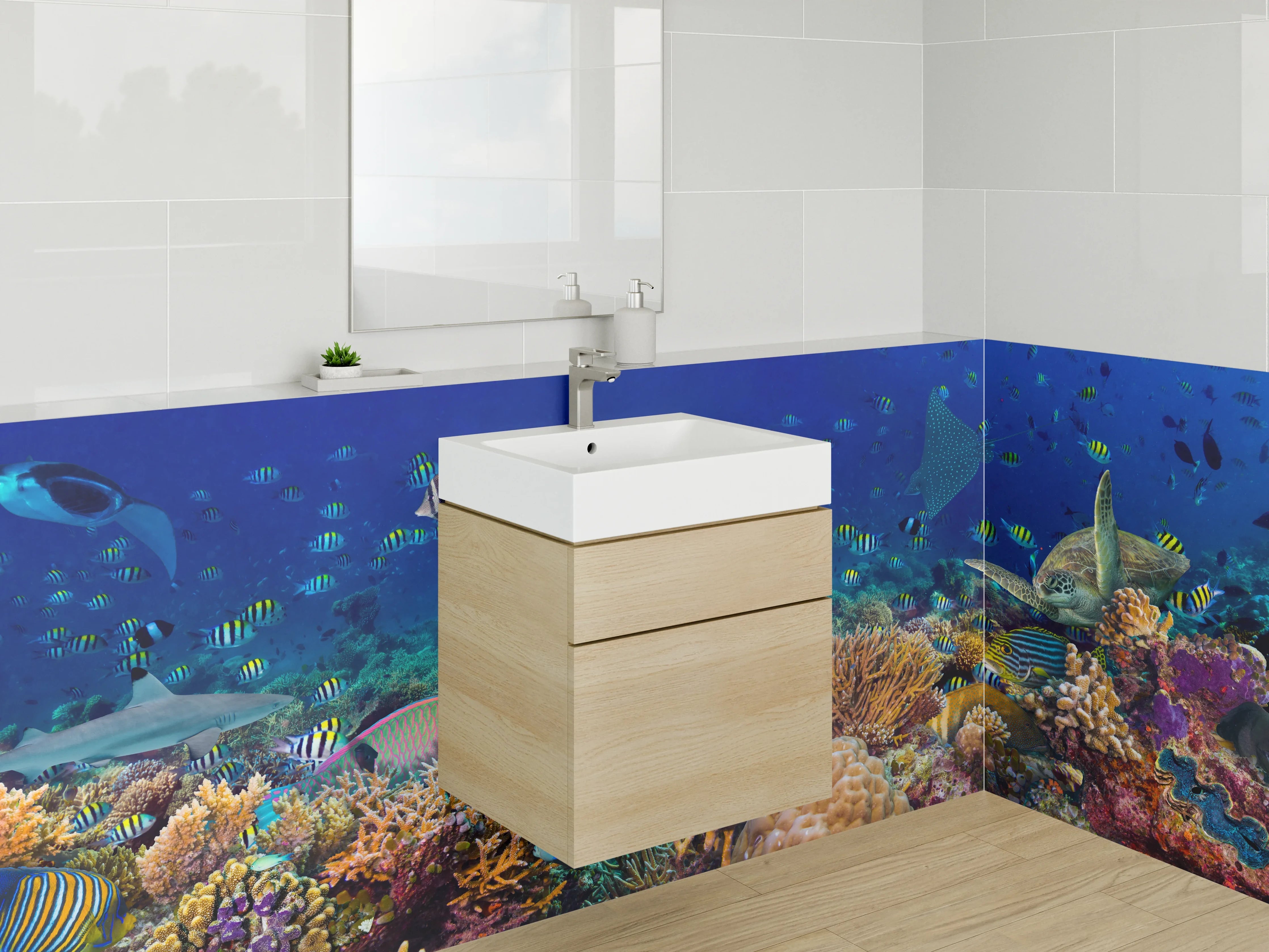 Waschbecken-Rückwand - Bunte Unterwasserwelt – Fische & Korallen