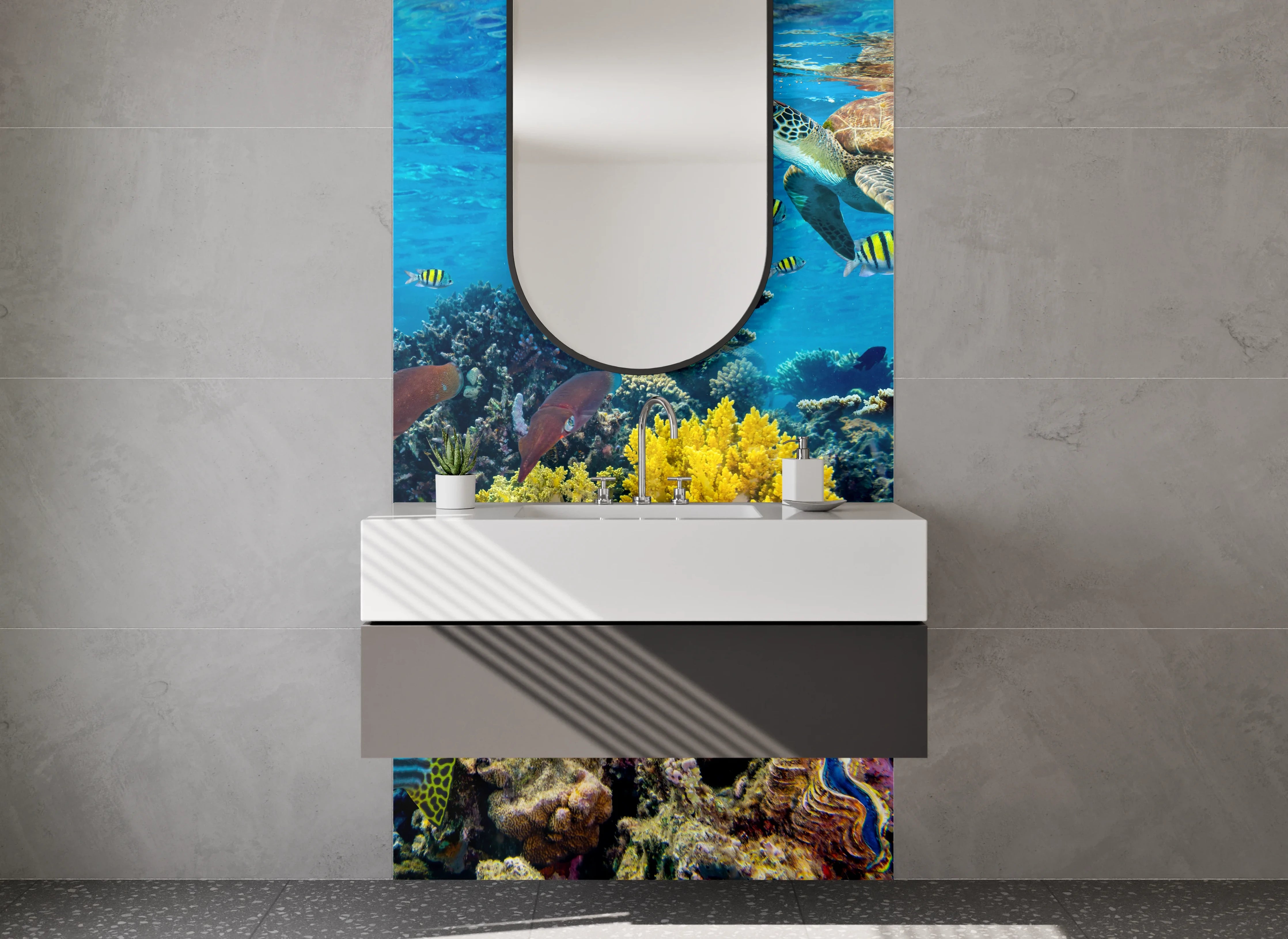 Waschbecken-Rückwand - Bunte Unterwasserwelt für Dein Zuhause