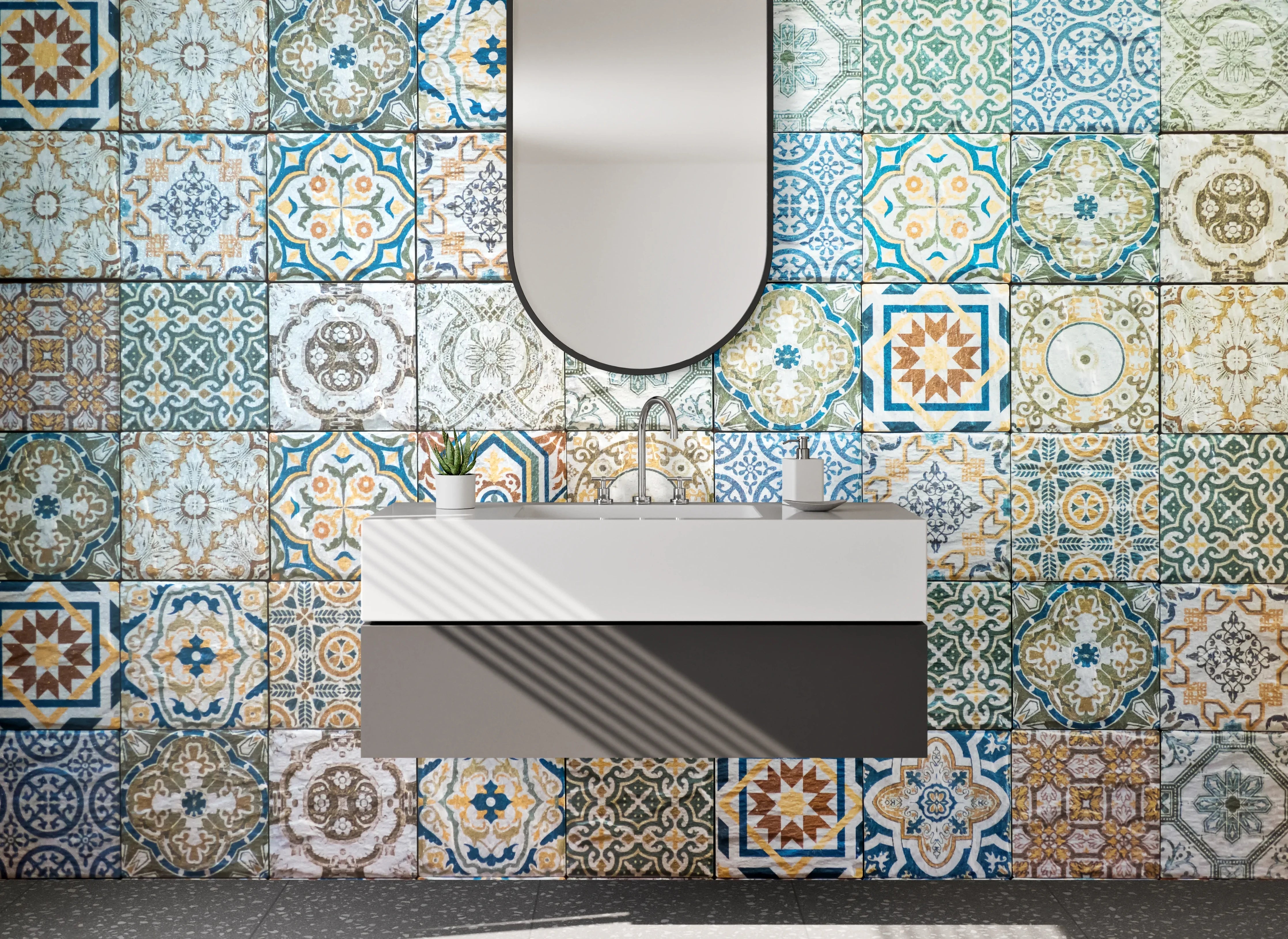 Waschbecken-Rückwand - Bunte Vintage-Mosaikfliesen Musterfliese