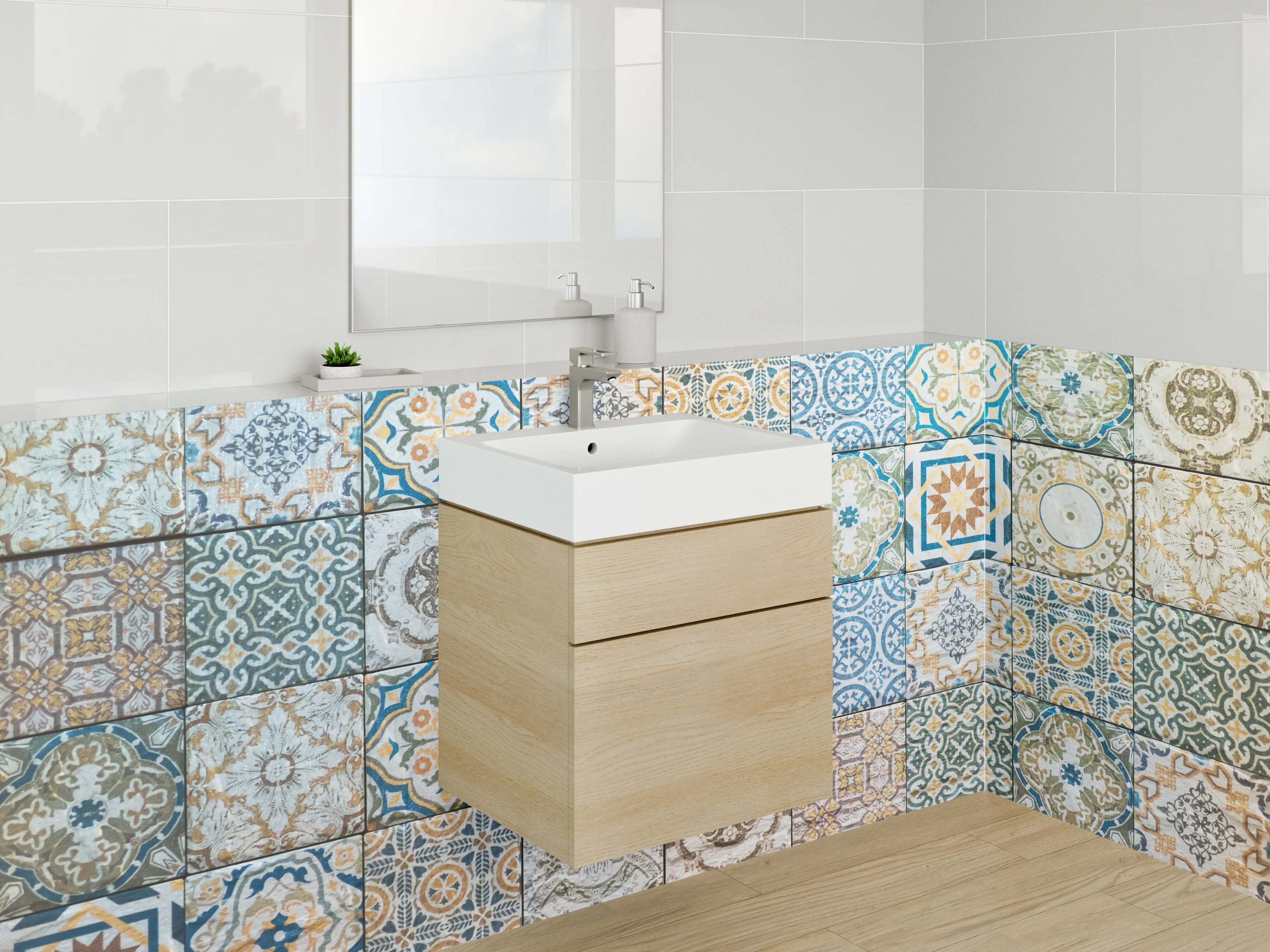 Waschbecken-Rückwand - Bunte Vintage-Mosaikfliesen Musterfliese