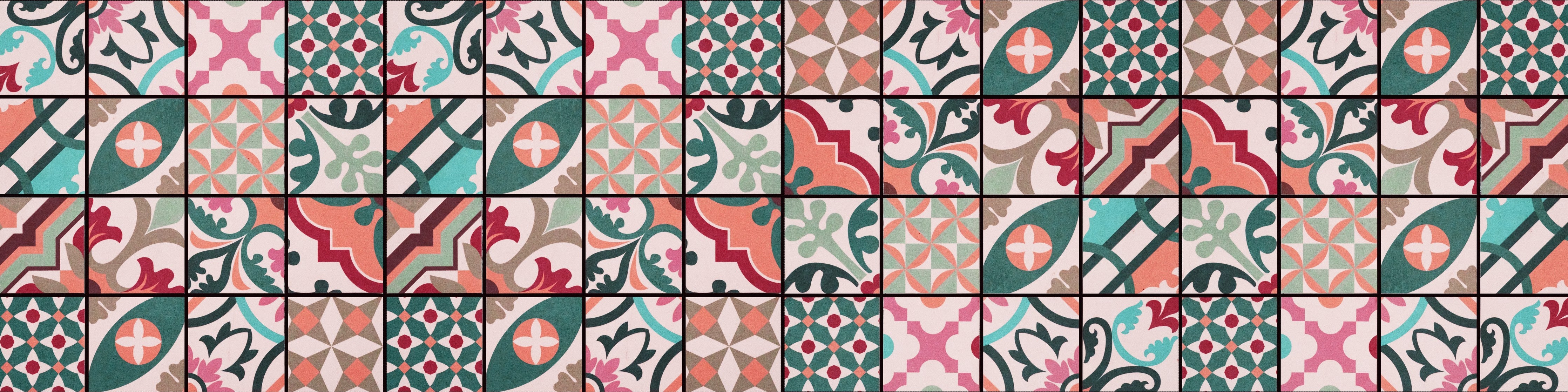 Waschbecken-Rückwand-Bunte Vintage Patchwork Fliesenmuster