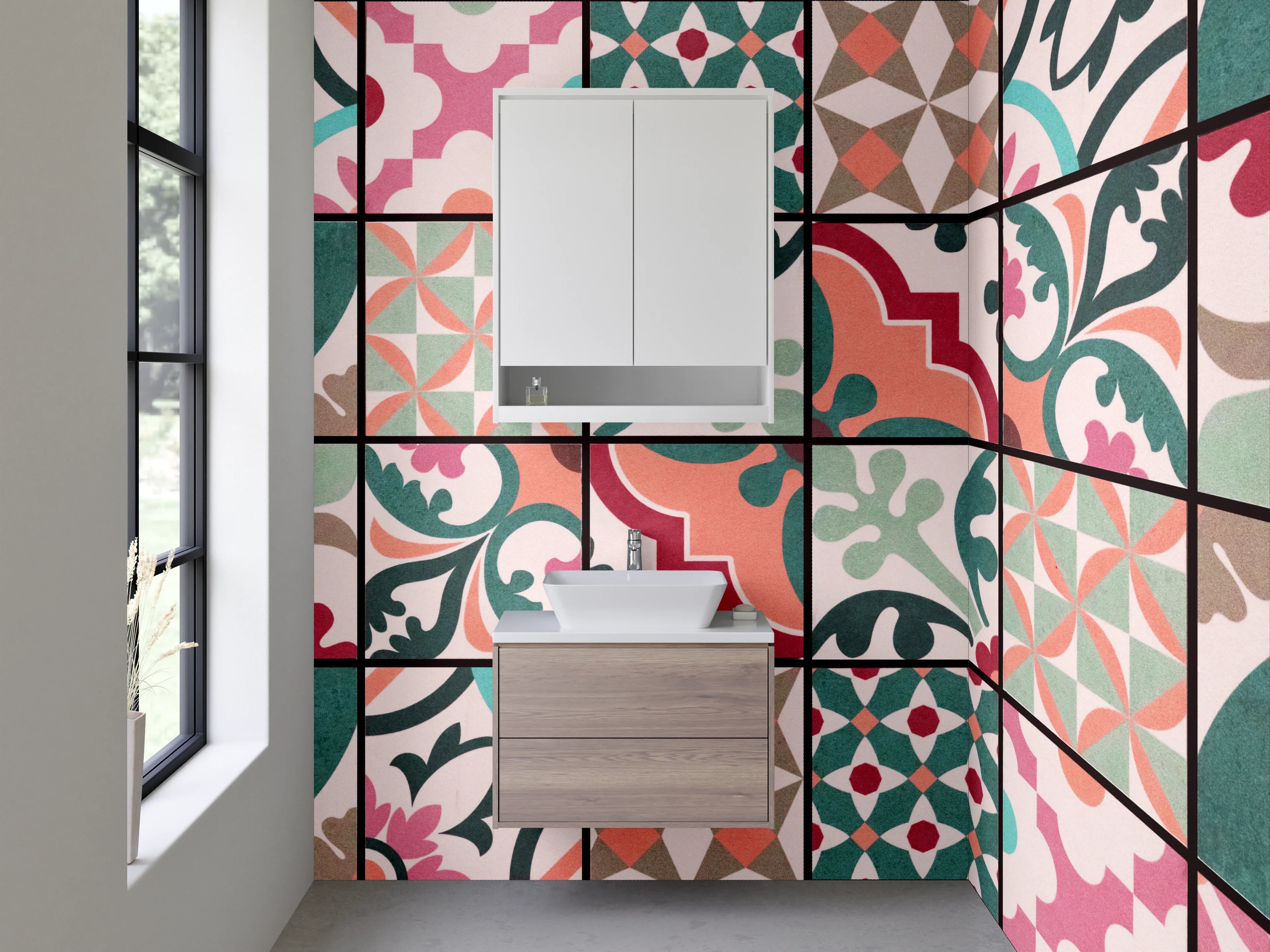 Waschbecken-Rückwand - Bunte Vintage Patchwork Fliesenmuster