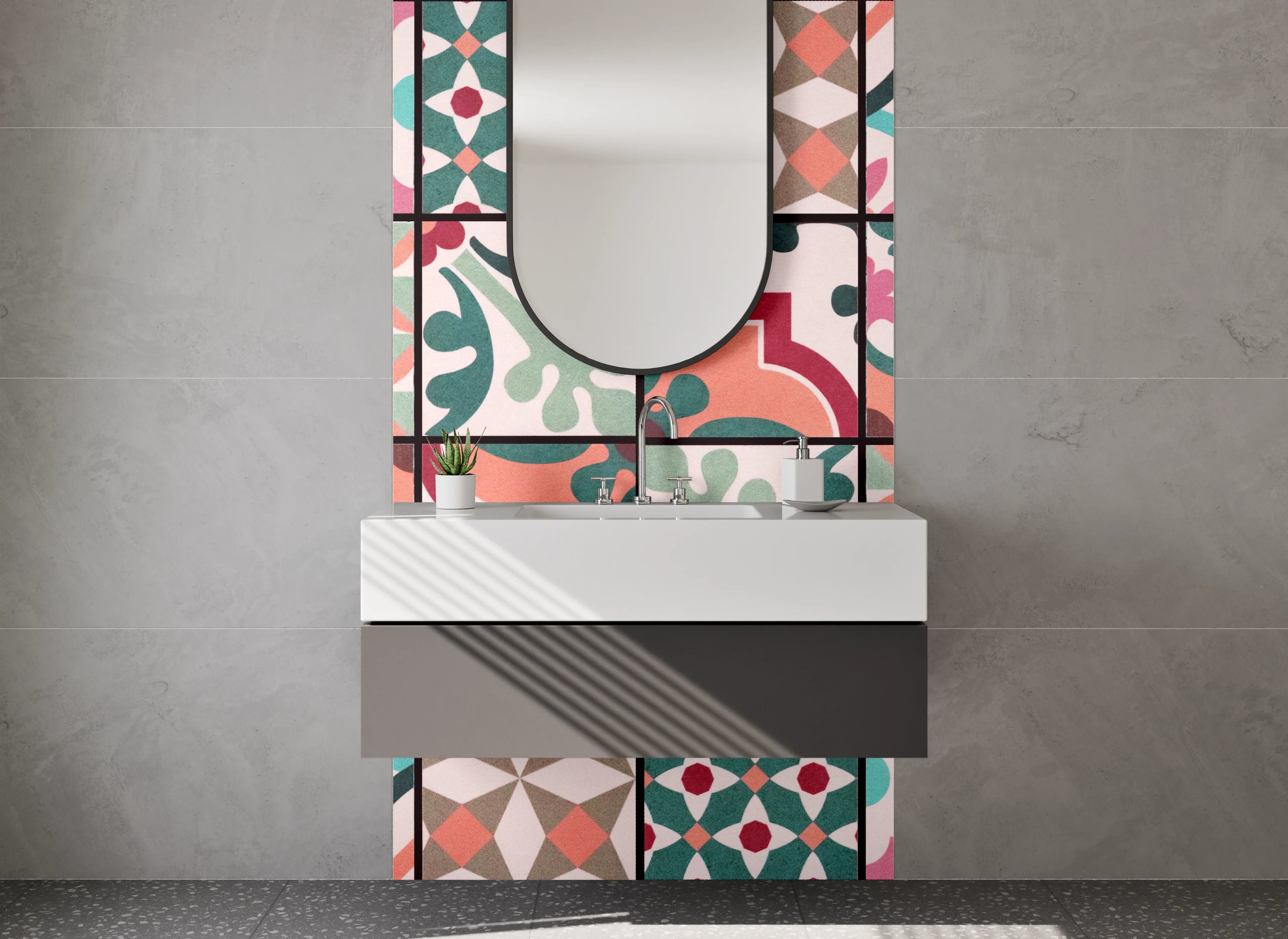 Waschbecken-Rückwand - Bunte Vintage Patchwork Fliesenmuster