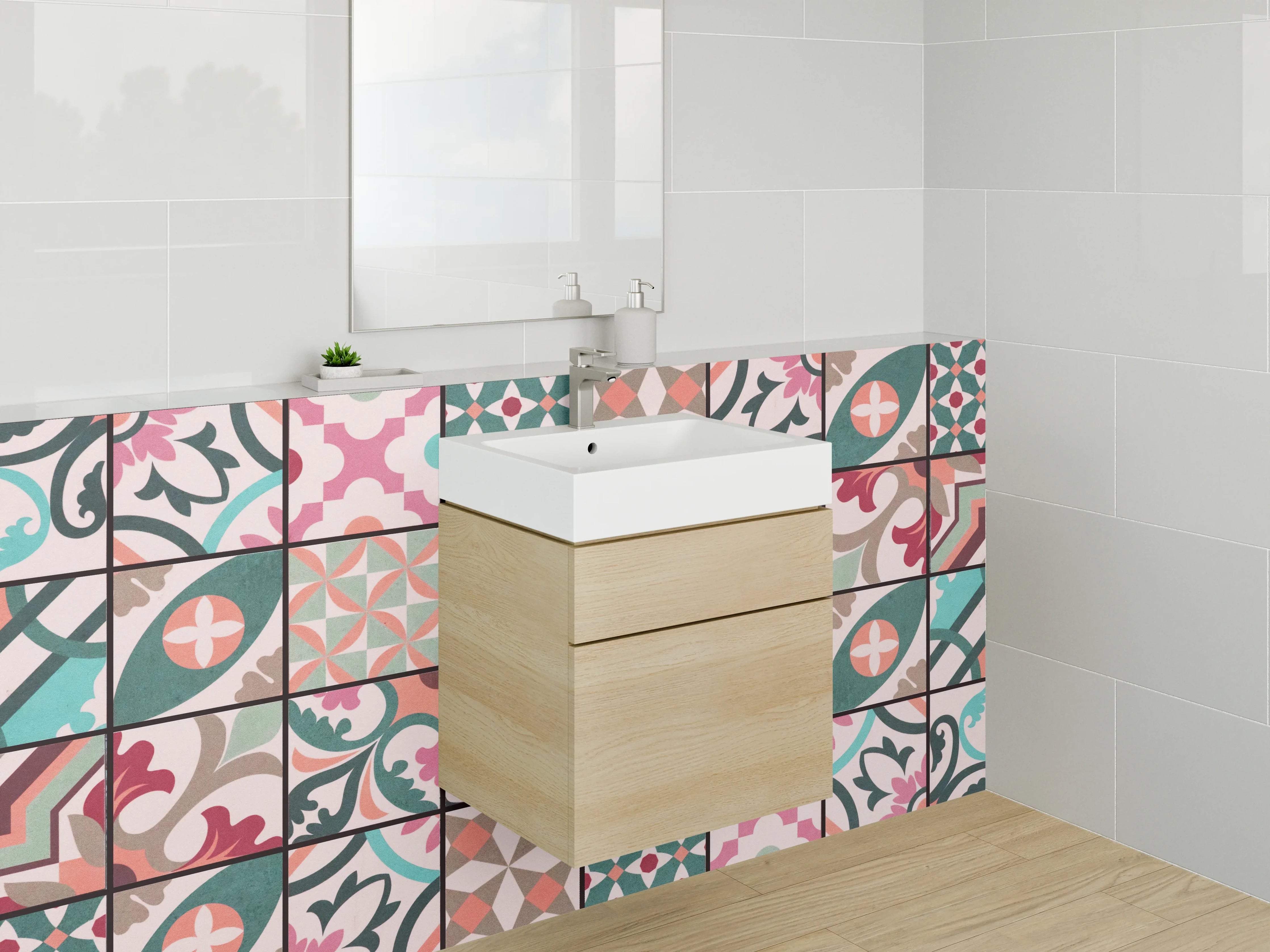 Waschbecken-Rückwand - Bunte Vintage Patchwork Fliesenmuster